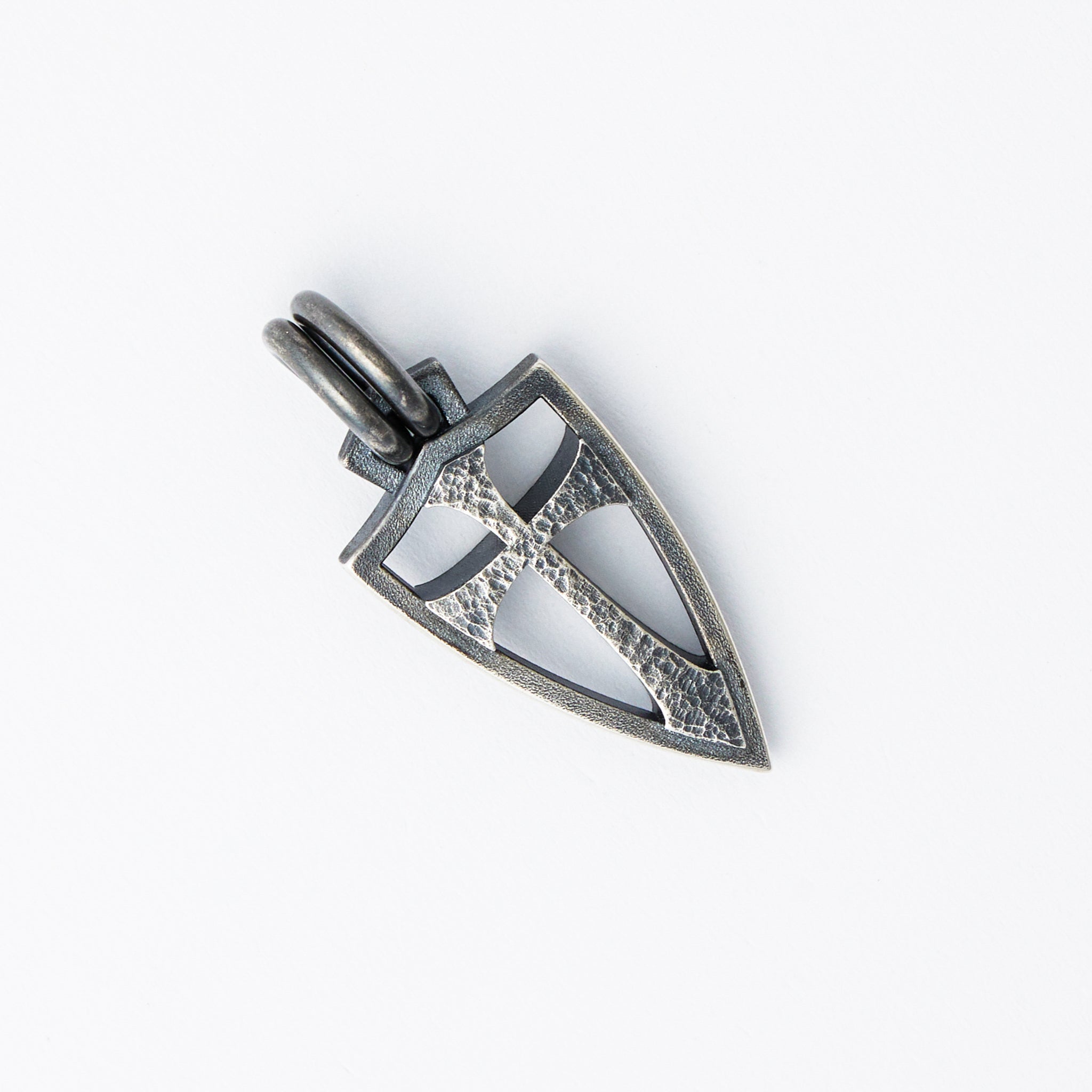 XXL Double Sided Hammered Crusader Shield Pendant