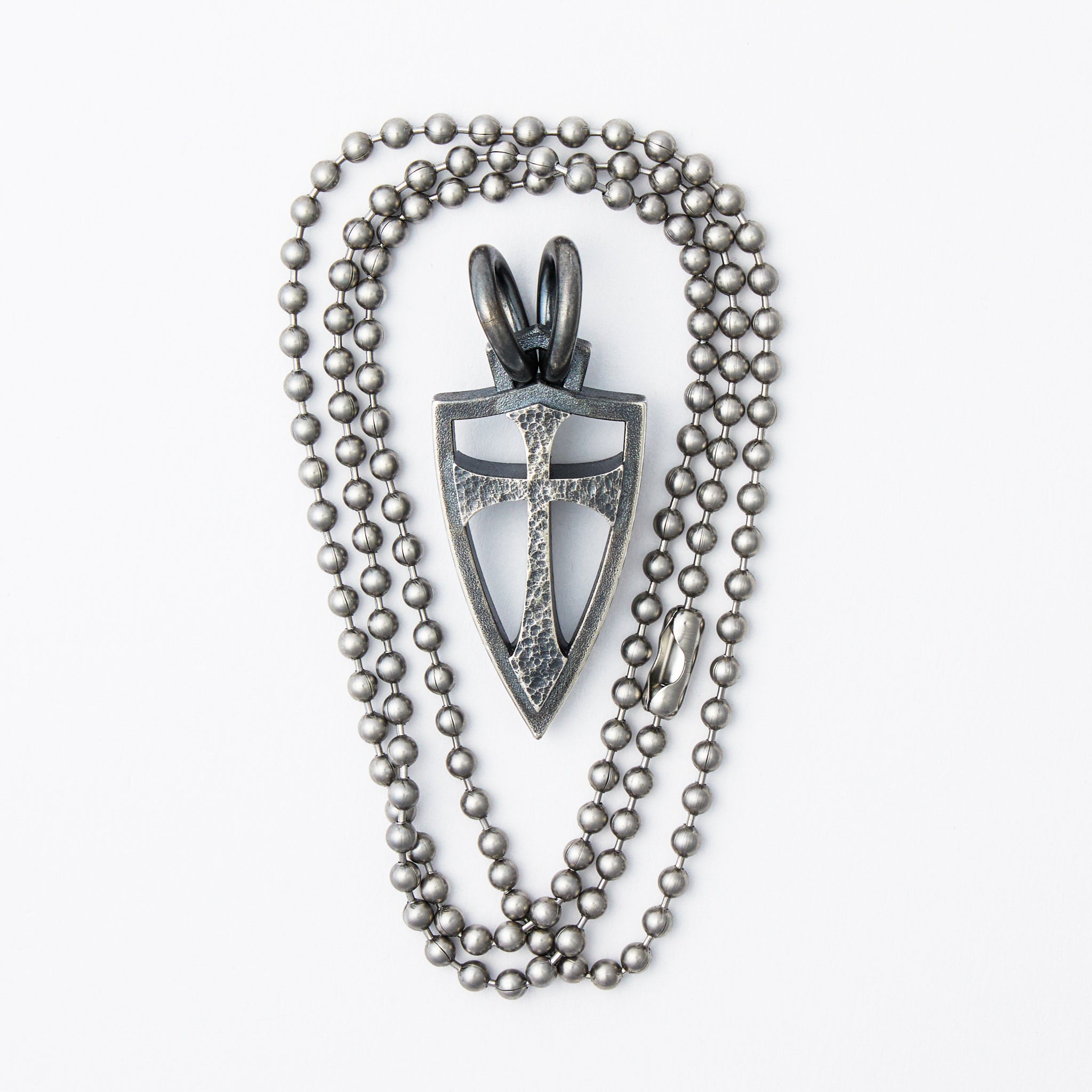 XXL Double Sided Hammered Crusader Shield Pendant