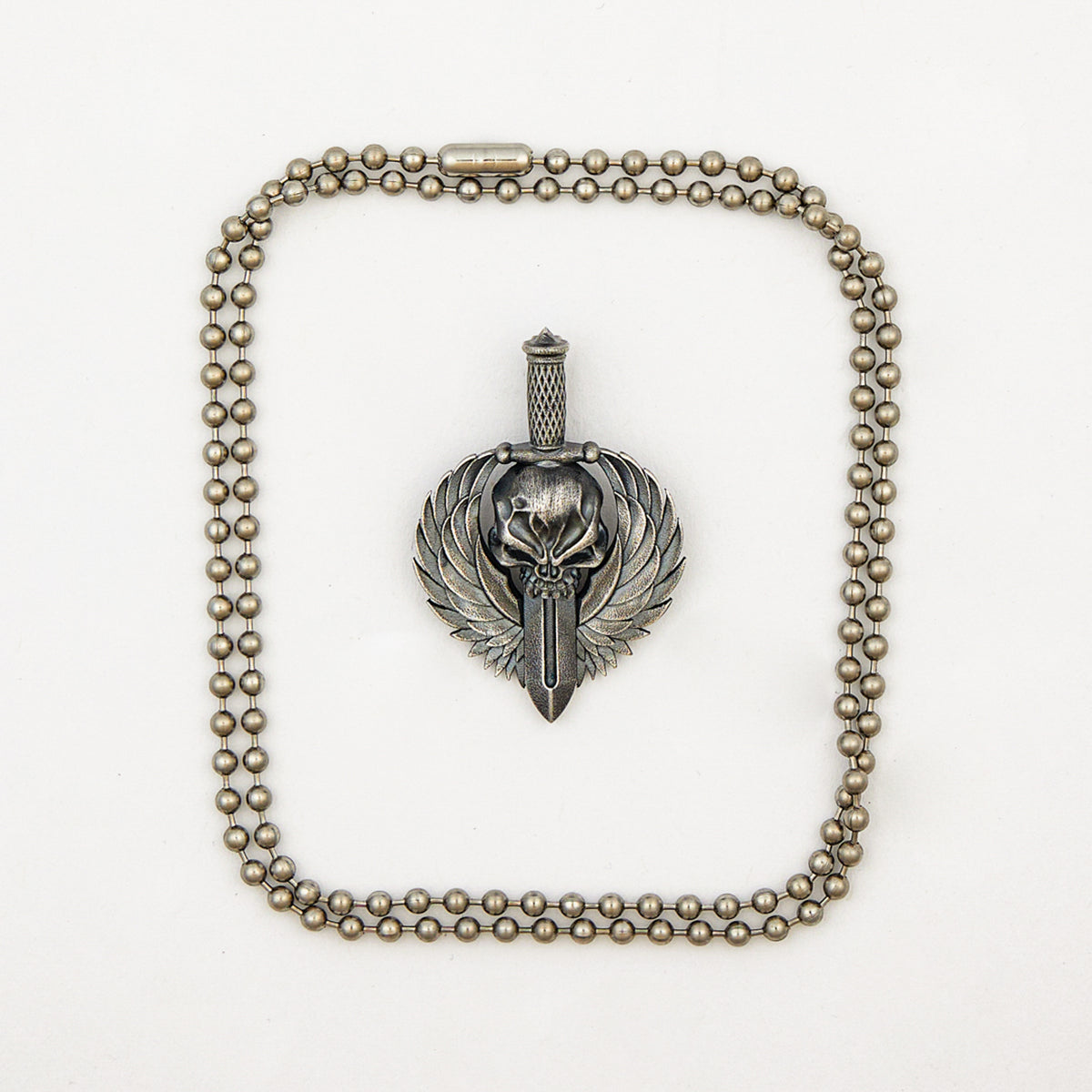 Silver Large Hard Warrior Guardian Pendant - Sterling Silver Ball Chain
