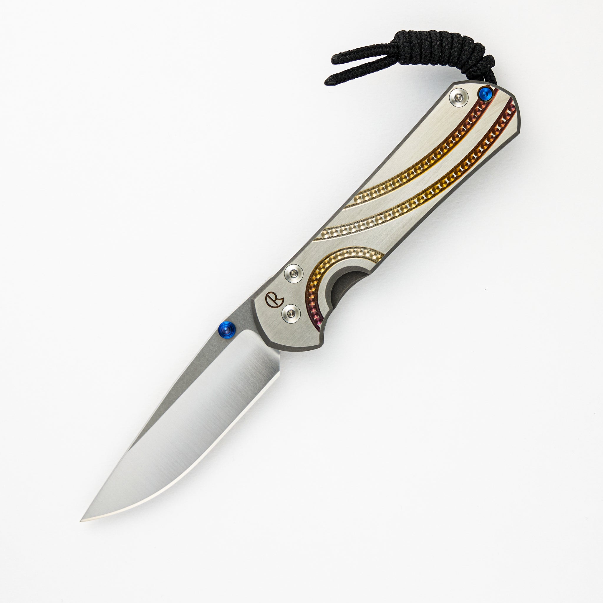 Chris Reeve Small Sebenza 31 Unique Graphic - Polished Drop Point CPM MagnaCut Blade - Blue Double Lugs