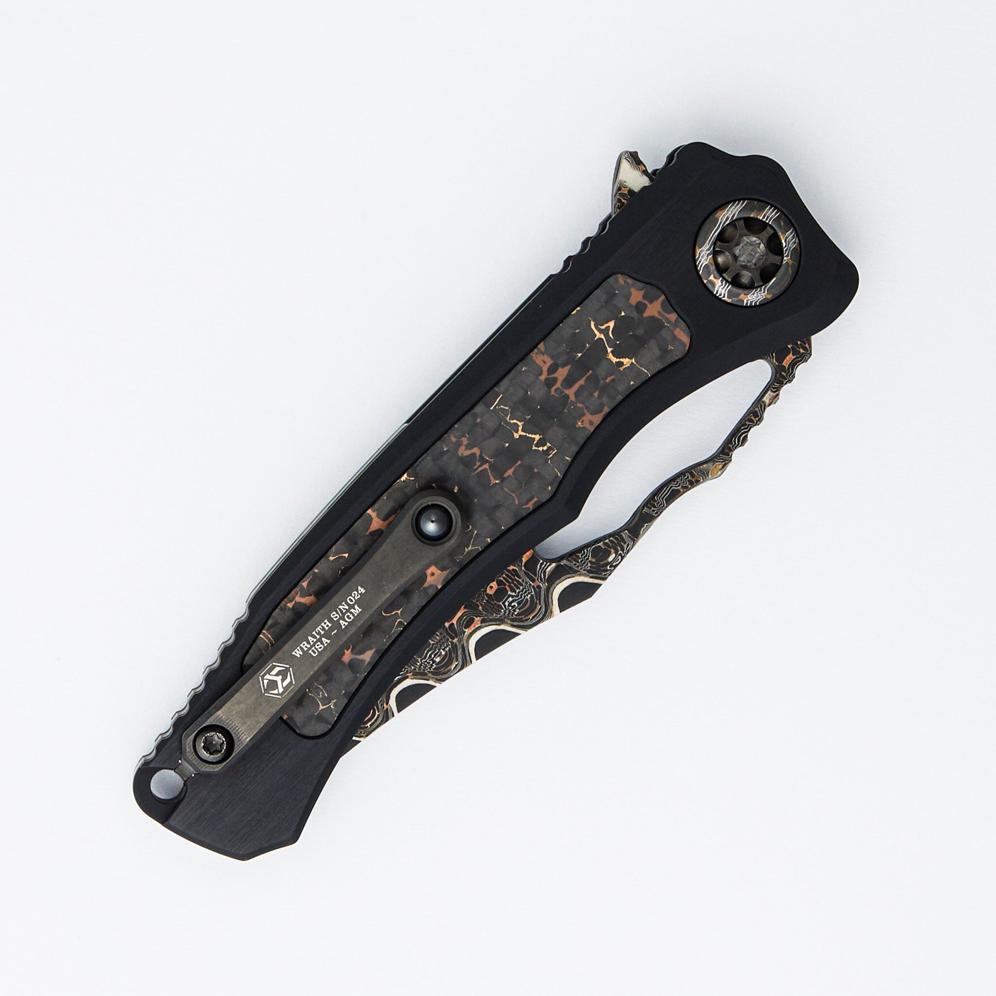Custom Wraith V4 Manual - Bowie Edge Vegas Forge San Mai - Aluminum/Snake Skin Carbon Fiber Handle - S/N 24 of 25