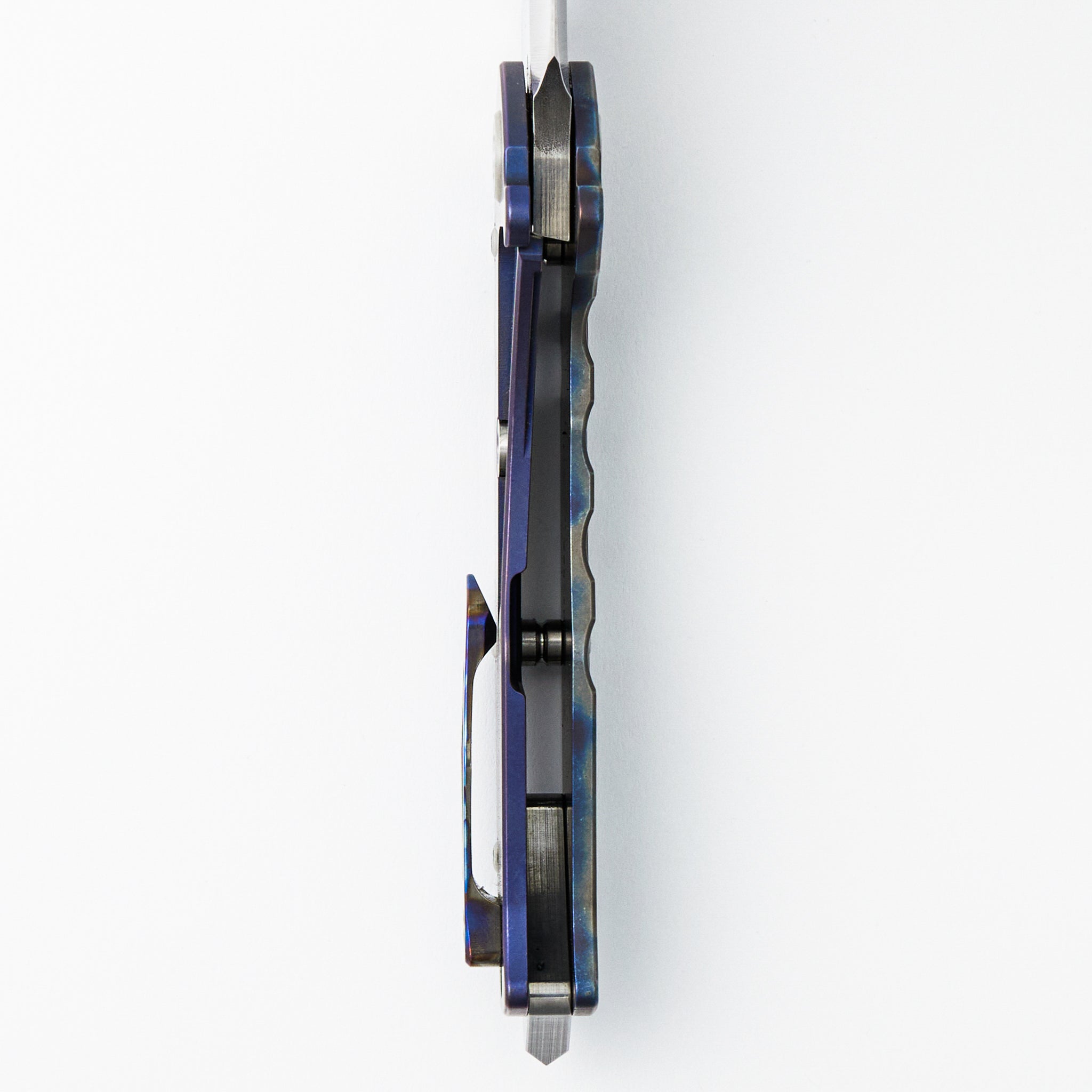 Prae T - Drop Point Tumbled S45VN Blade - Old Style Tumbled W/ Flamed Perimeters Titanium Handle