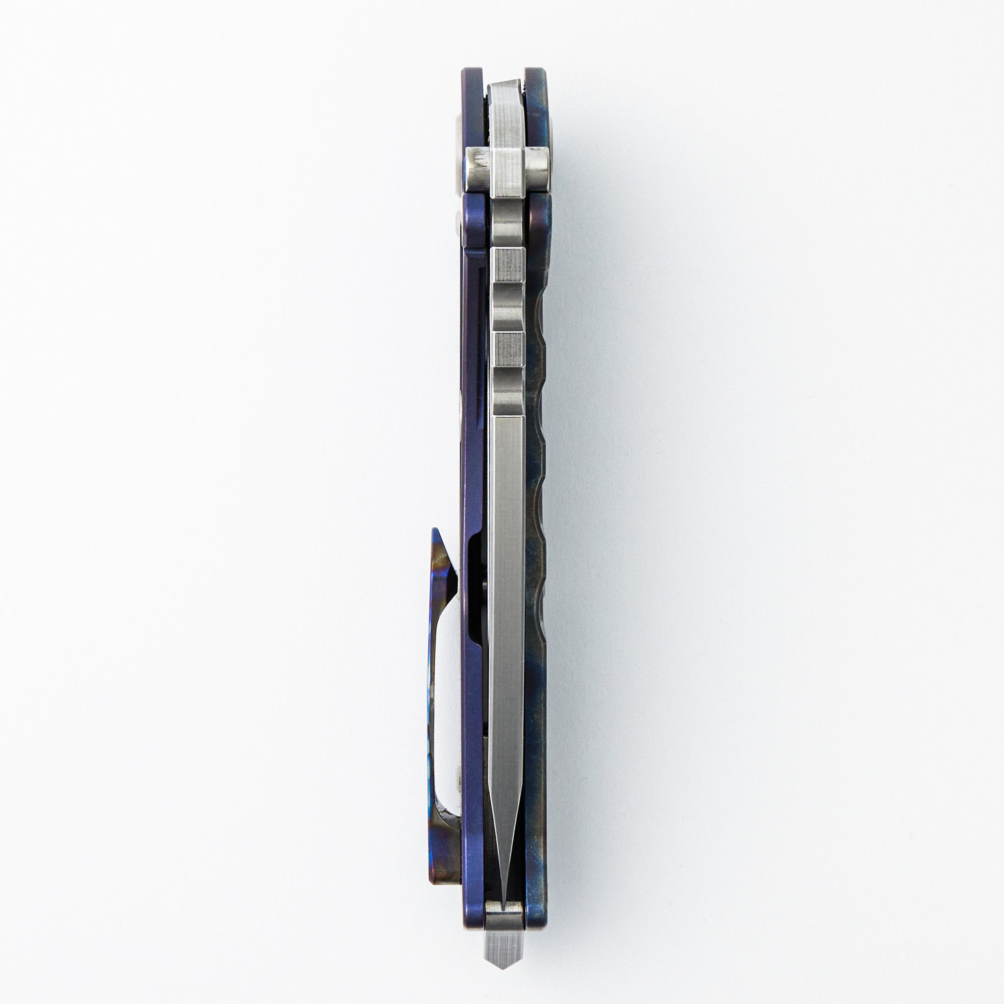Prae T - Drop Point Tumbled S45VN Blade - Old Style Tumbled W/ Flamed Perimeters Titanium Handle