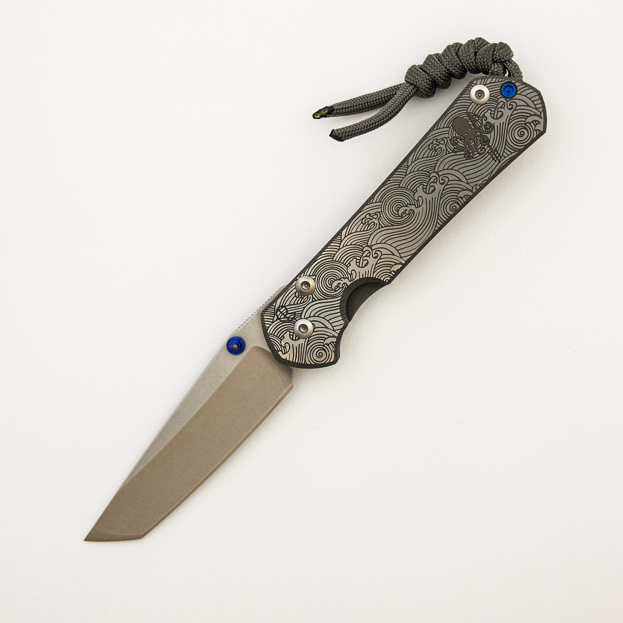 Small Sebenza 31 Prometheus Design Werx - Tanto CPM MagnaCut Blade - "Wave" Titanium Handle - Blue Double Thumb Lugs