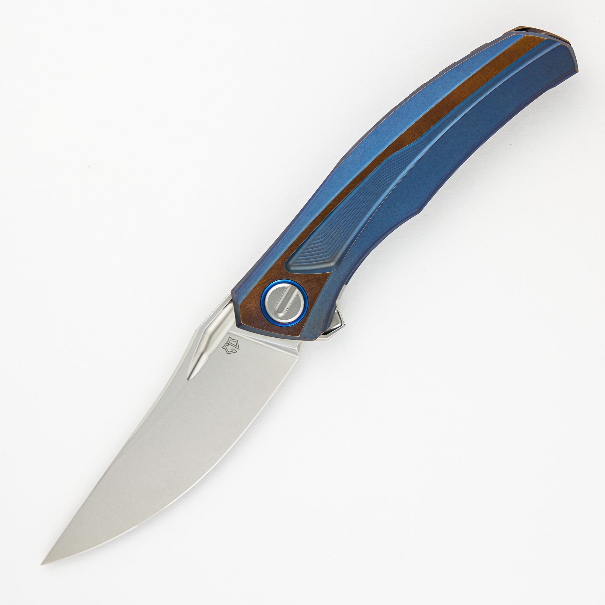 Quantum Custom Division - Blue/Bronze Titanium Handle - S90V Blade - SRRBS