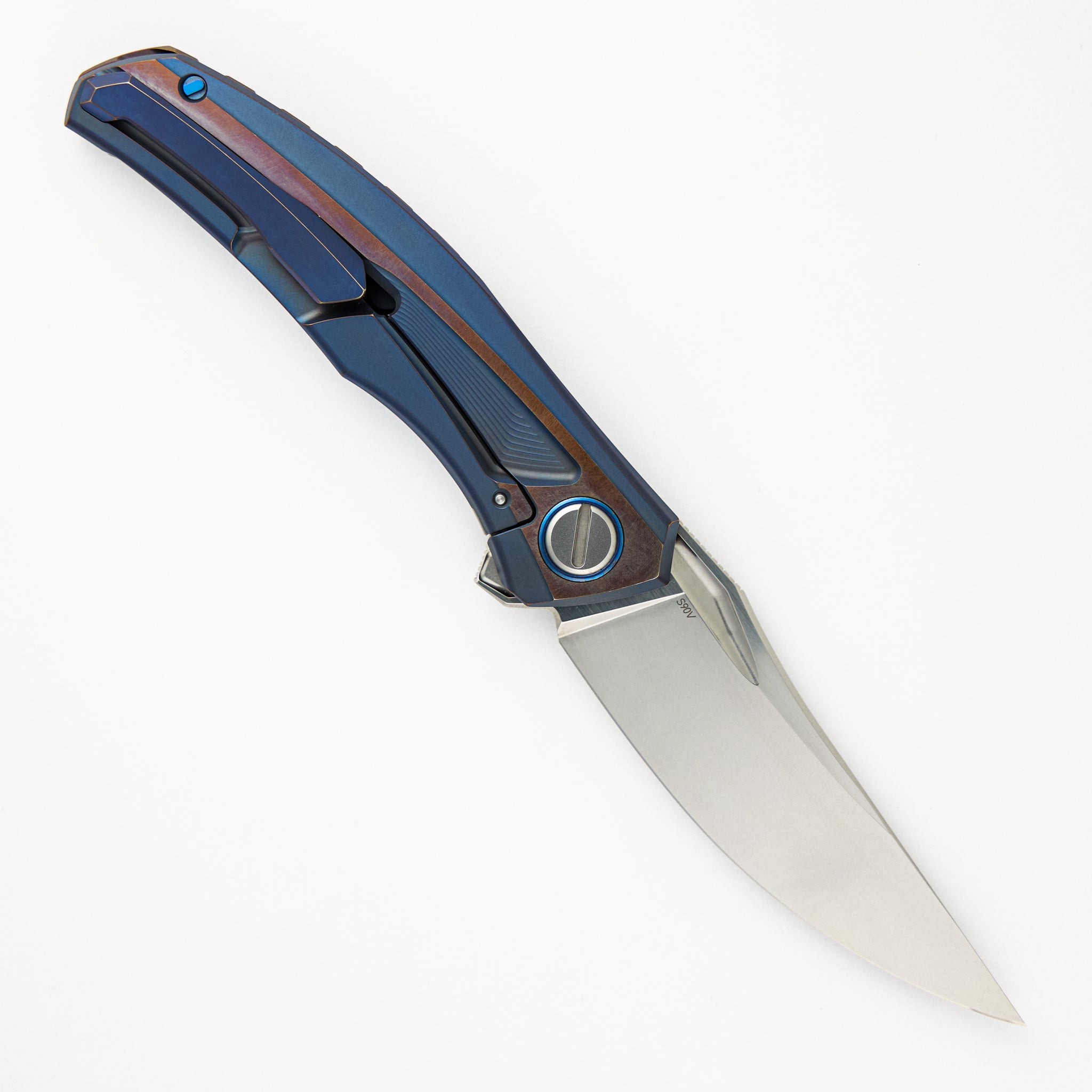 Quantum Custom Division - Blue/Bronze Titanium Handle - S90V Blade - SRRBS
