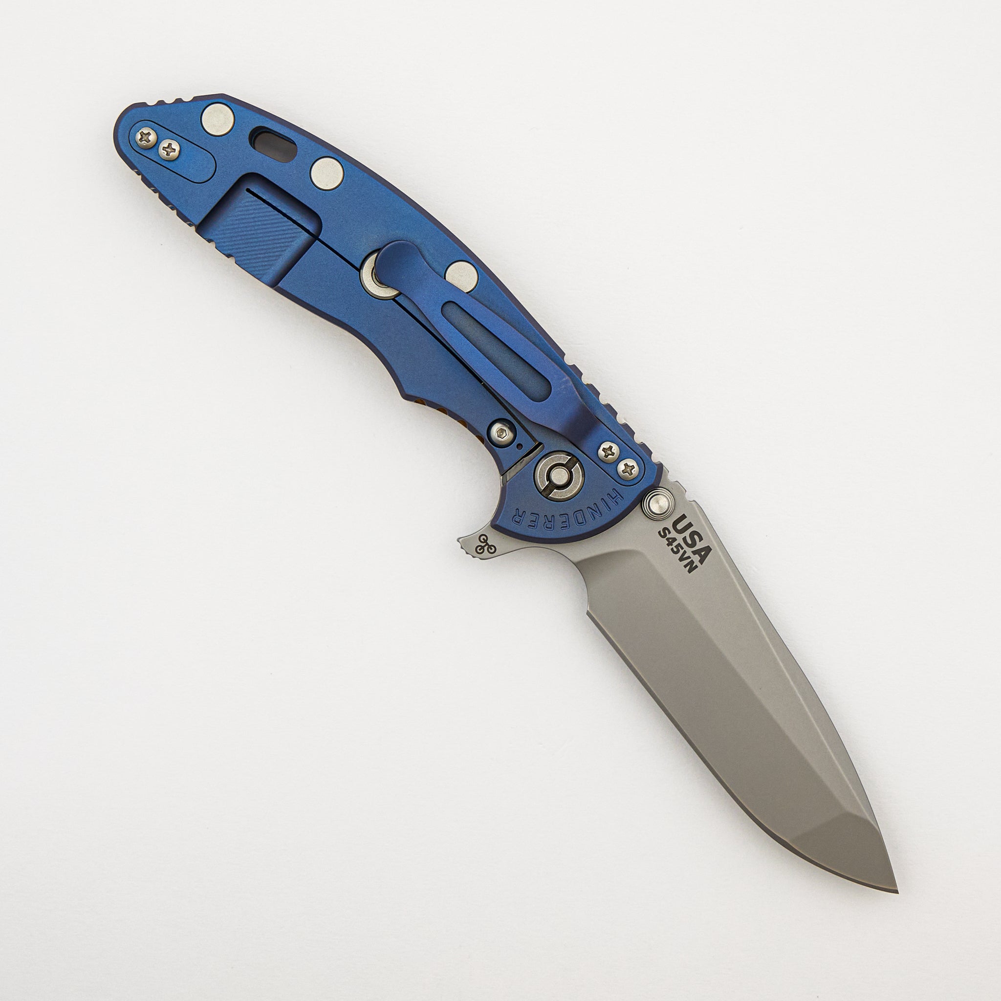 XM-18 3.5" - S45VN Spanto - Tri-Way - Bead Blast Blue - Curly White Oak - Bead Blast Hardware