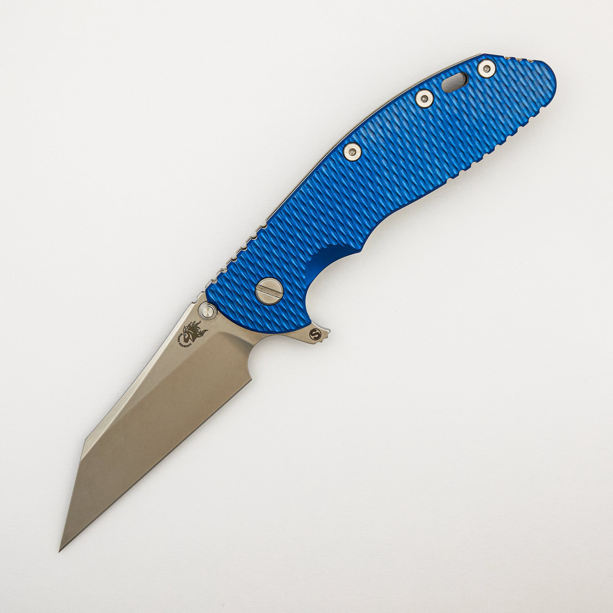 XM-24 - Wharncliffe S45VN Blade - Tri-Way - Stonewash - Blue Textured Titanium