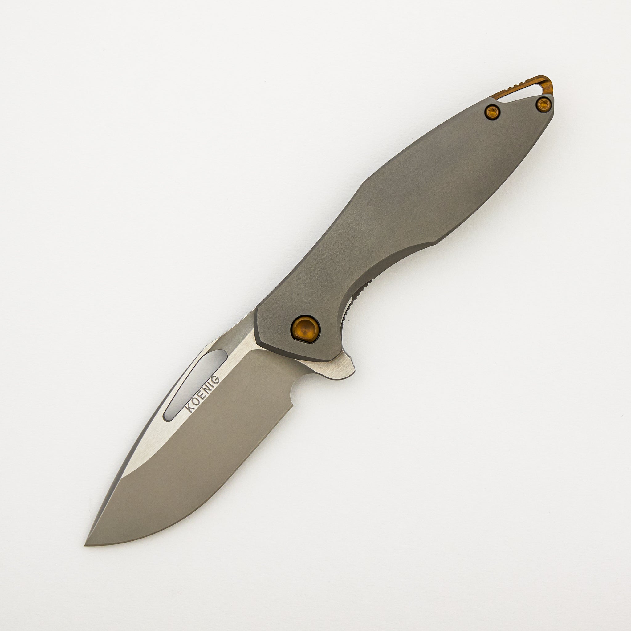 Mini Arius - Burnished W/ Polished Flats M390 Blade - Smooth Titanium Handle