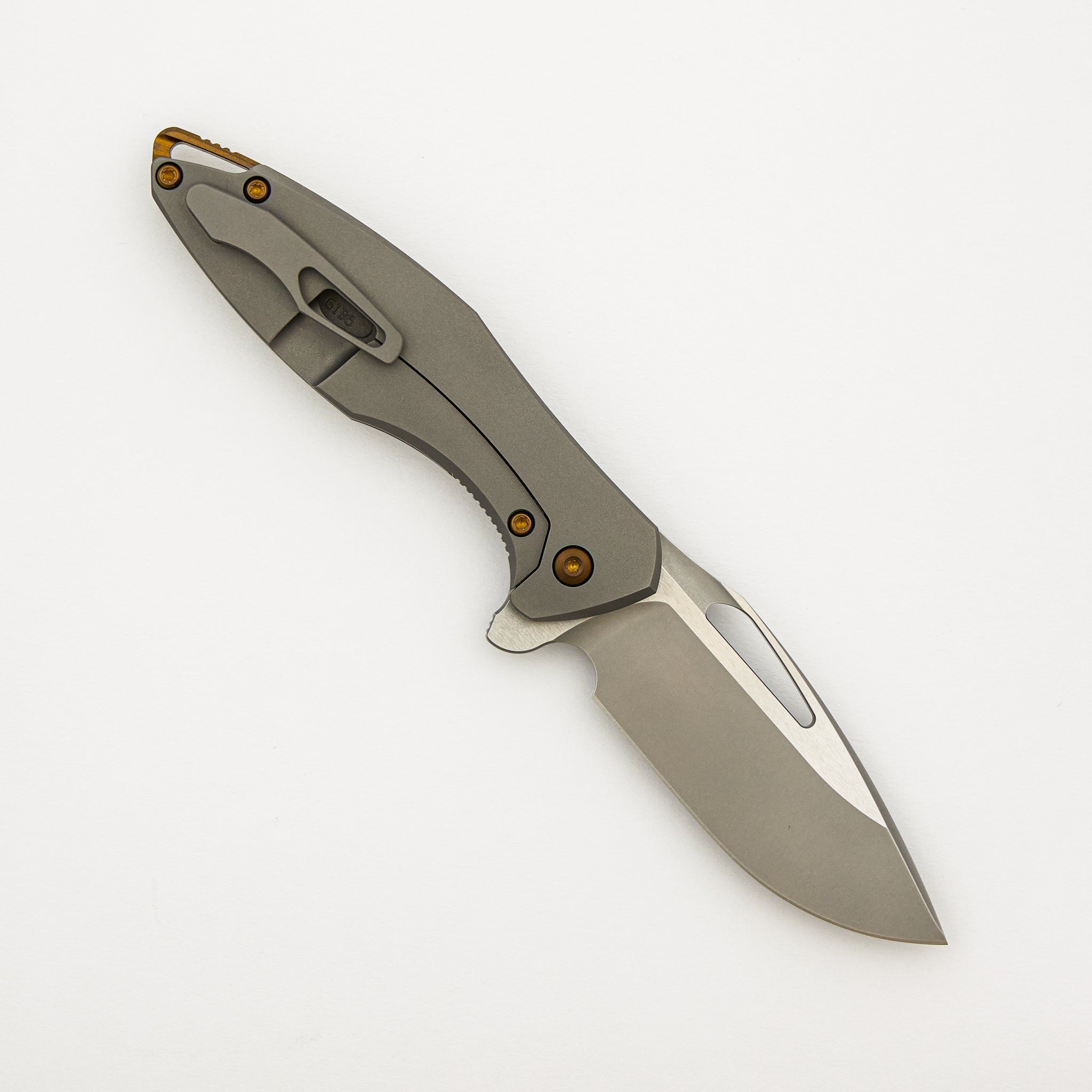 Mini Arius - Burnished W/ Polished Flats M390 Blade - Smooth Titanium Handle