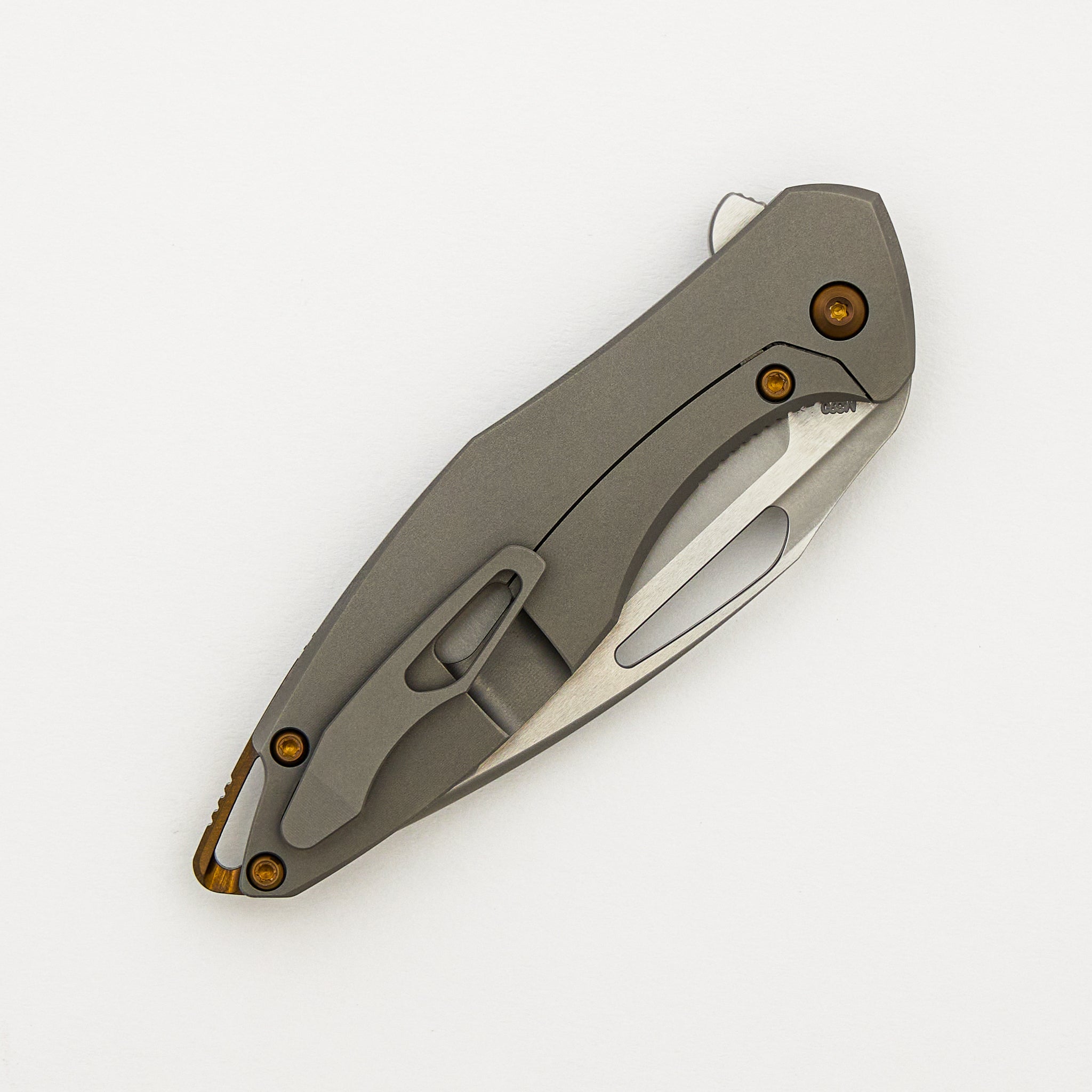 Mini Arius - Burnished W/ Polished Flats M390 Blade - Smooth Titanium Handle