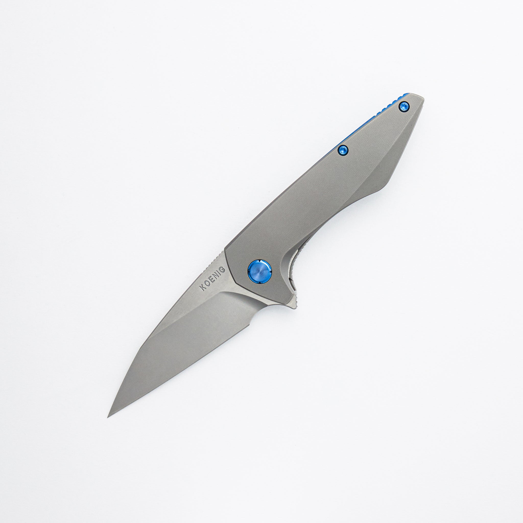 Mini Goblin - Smooth Titanium Handle - Blue Hardware - Burnished W/ Polished Flats M390 Blade