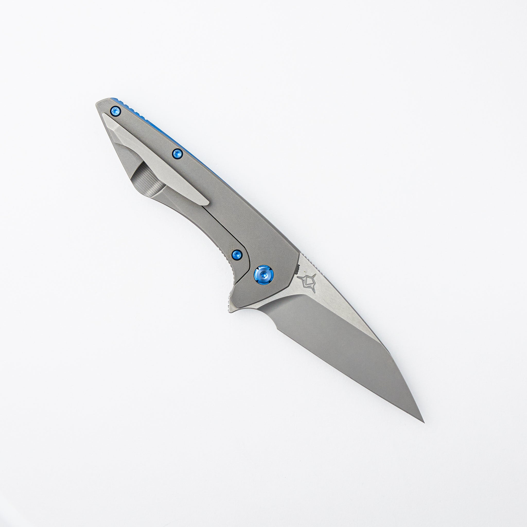 Mini Goblin - Smooth Titanium Handle - Blue Hardware - Burnished W/ Polished Flats M390 Blade