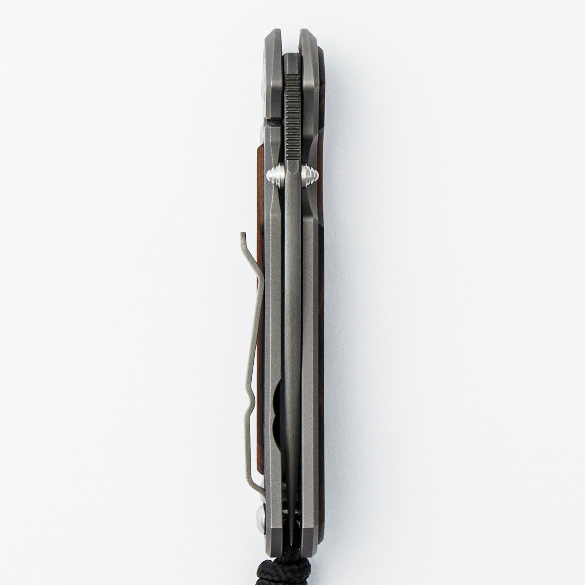 Small Sebenza 31 Macassar Inlay - Drop Point Raindrop Blade - Silver Double Thumb Lugs