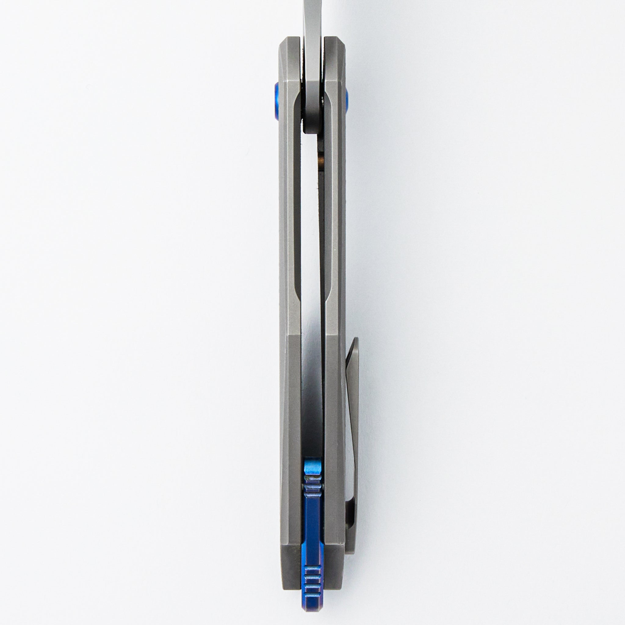 Arius - Patterned Titanium Handle - Blue Hardware - Burnished w/ Polished Flats M390 Blade