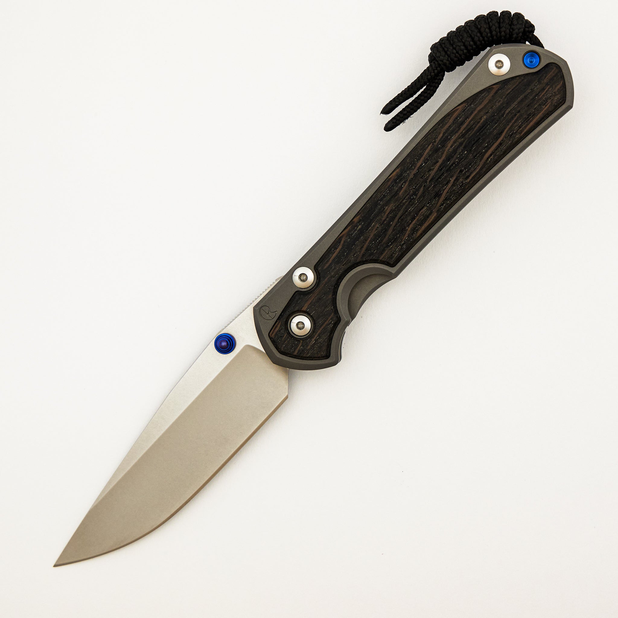 Large Sebenza 31 Bog Oak Inlay - Drop Point CPM MagnaCut Blade - Blue Double Thumb Lugs
