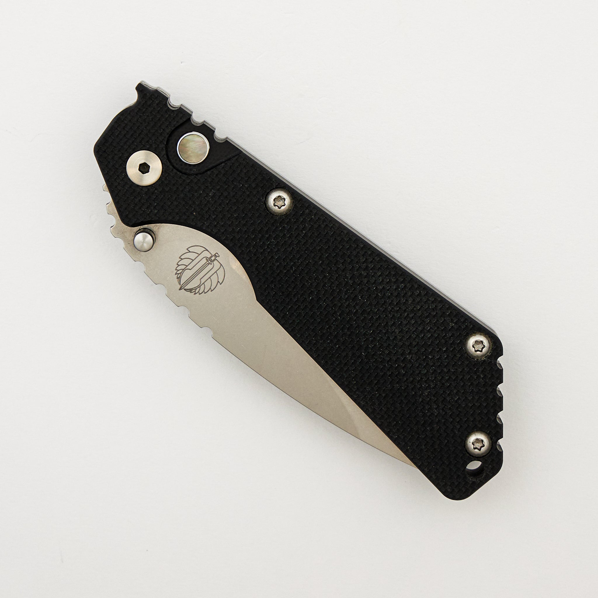 SNG - Stonewashed 154-CM Blade - Stonewashed Steel/Black G10 Handle - Pearl Button