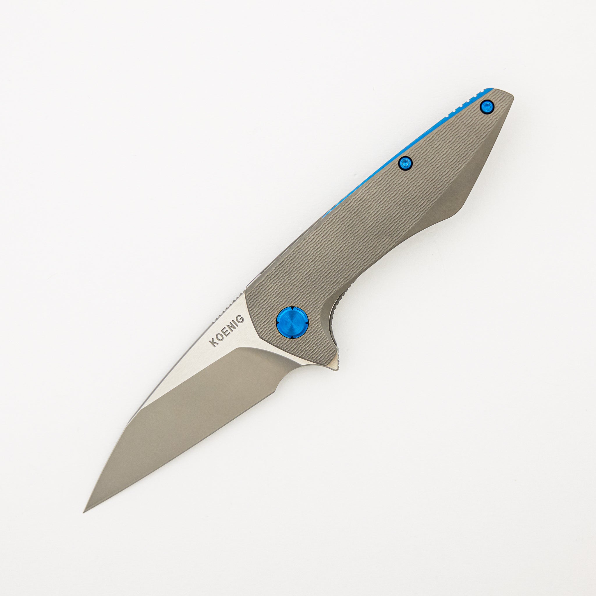 Mini Goblin - PCF Pattern Titanium Handle - Blue Hardware - Burnished w/ Polished Flats M390 Blade