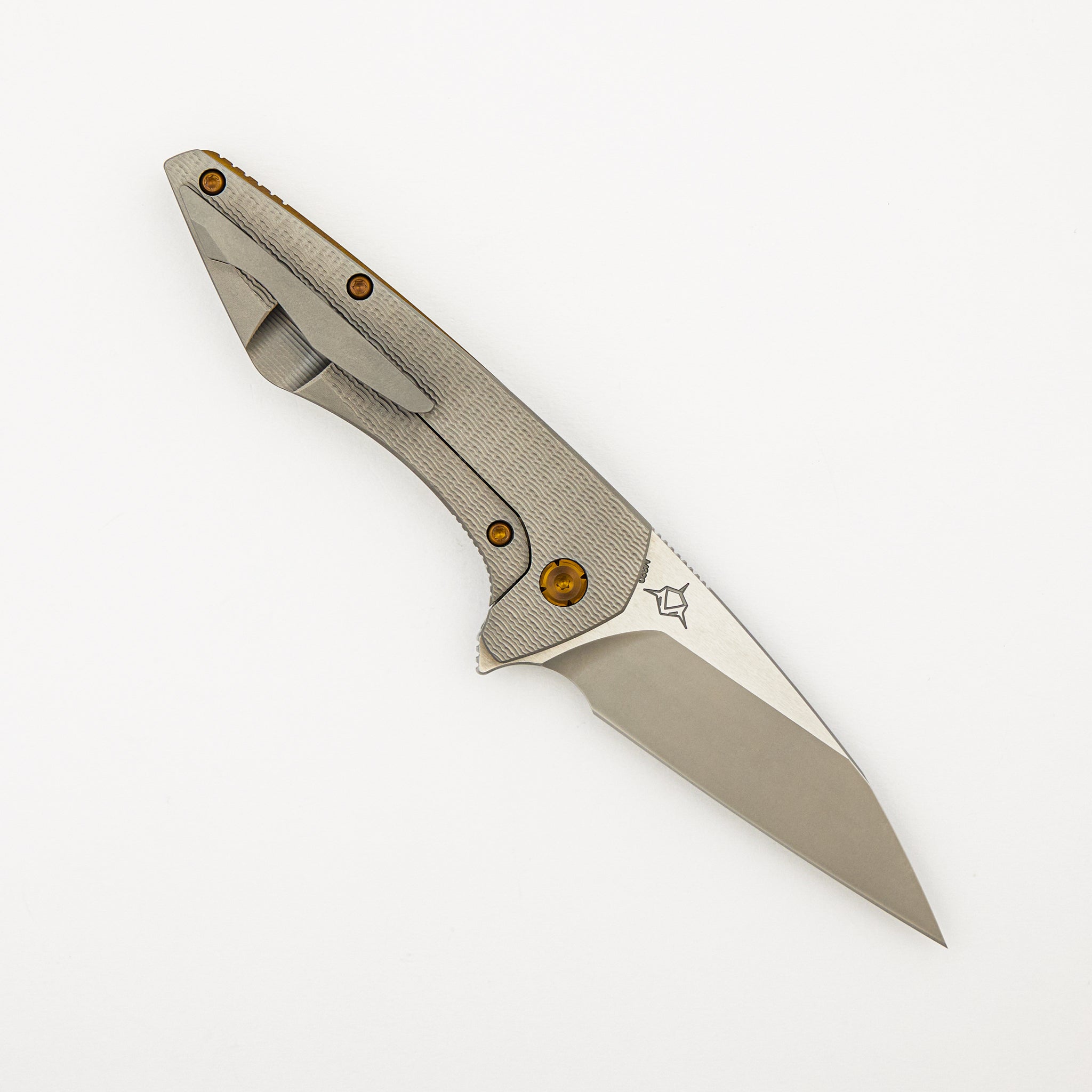 Mini Goblin - PCF Pattern Titanium Handle - Bronze Hardware - Burnished w/ Polished Flats M390 Blade