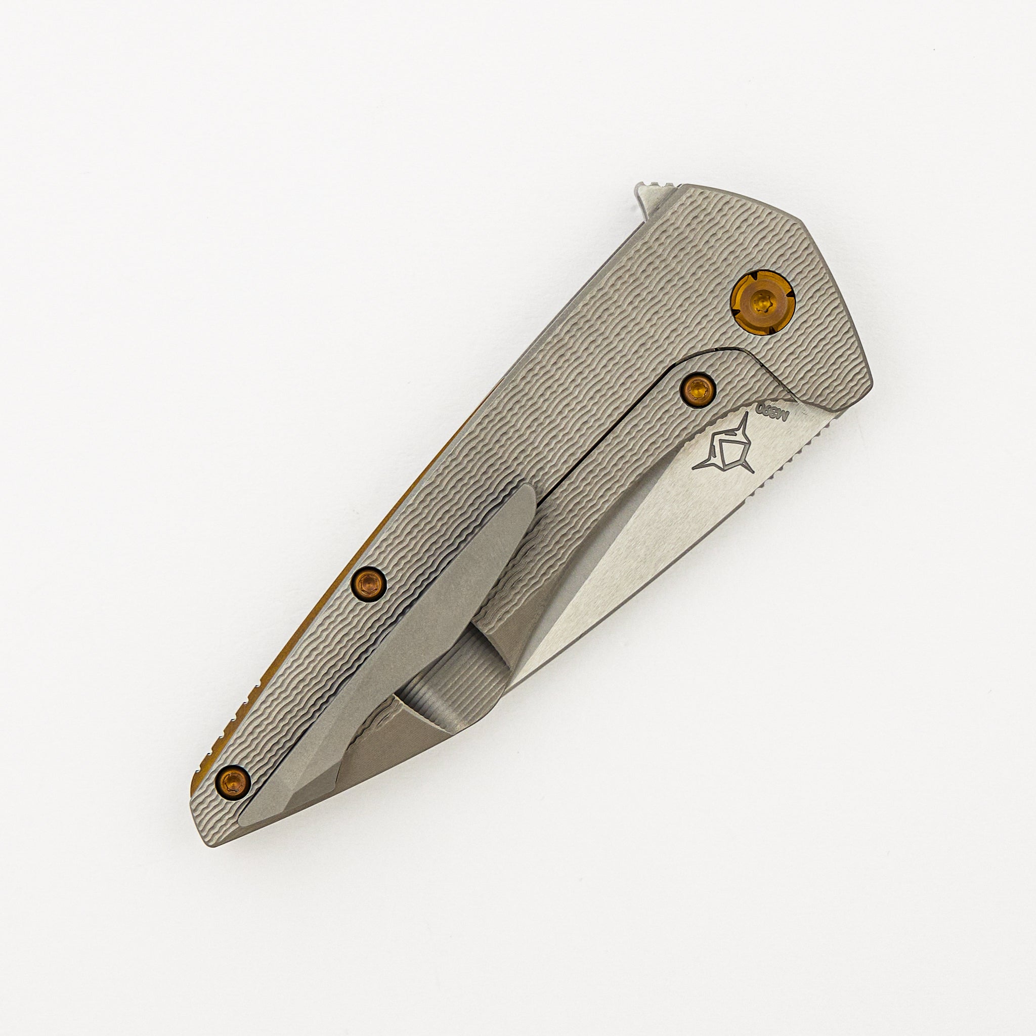 Mini Goblin - PCF Pattern Titanium Handle - Bronze Hardware - Burnished w/ Polished Flats M390 Blade