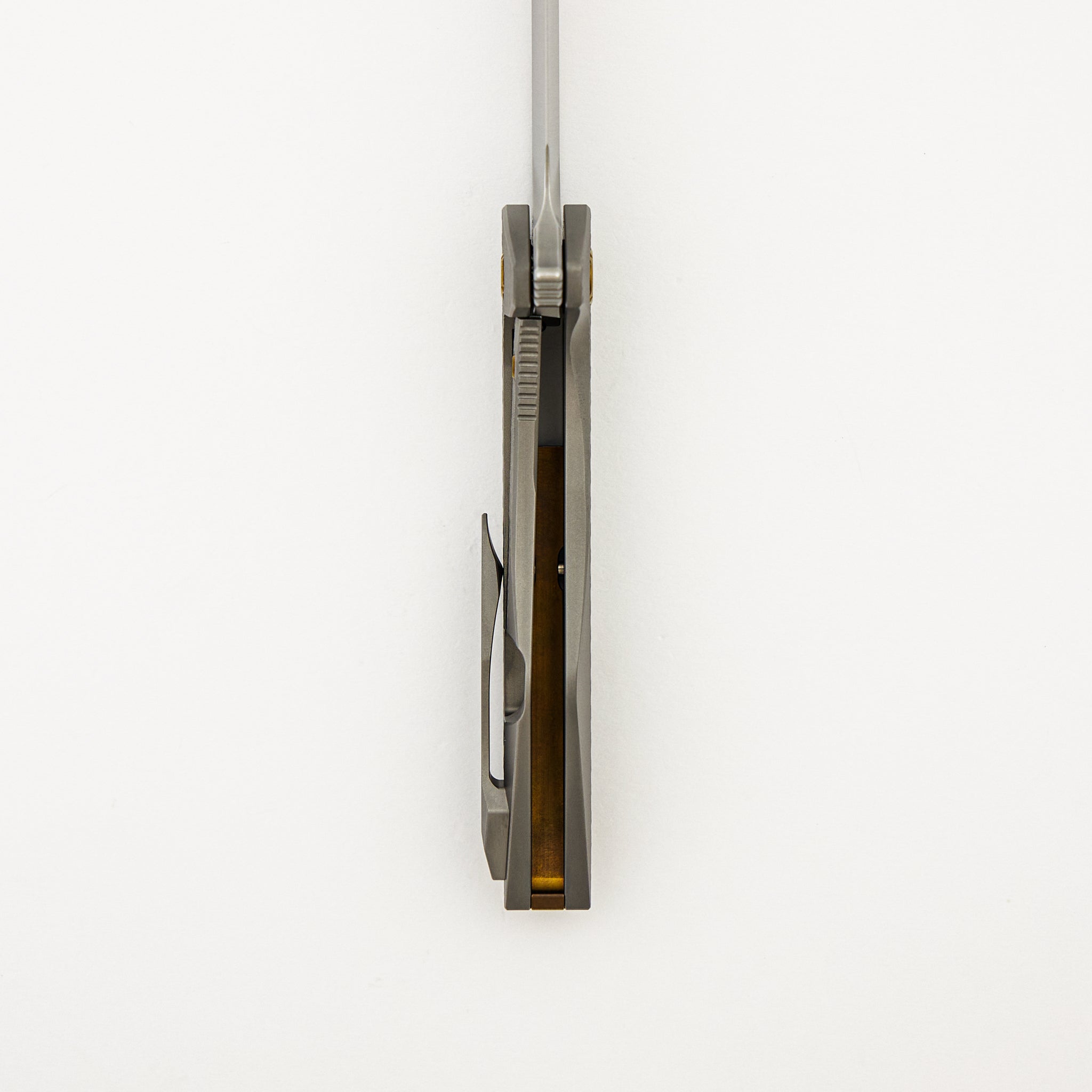 Mini Goblin - PCF Pattern Titanium Handle - Bronze Hardware - Burnished w/ Polished Flats M390 Blade