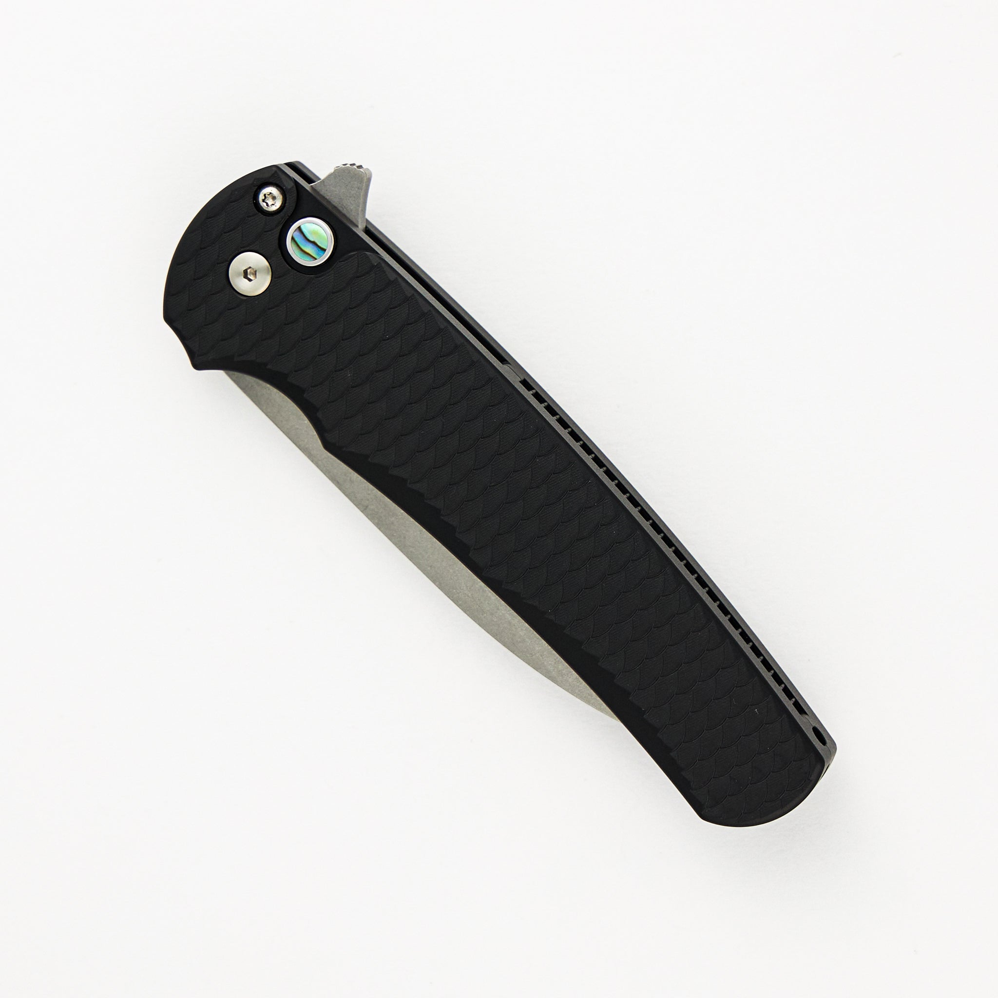 Malibu CCKS Spring 2024 Ltd. - "Dragon Scale" Textured Handle - Stonewash MagnaCut Wharncliffe Blade - Abalone Button #54 of 100