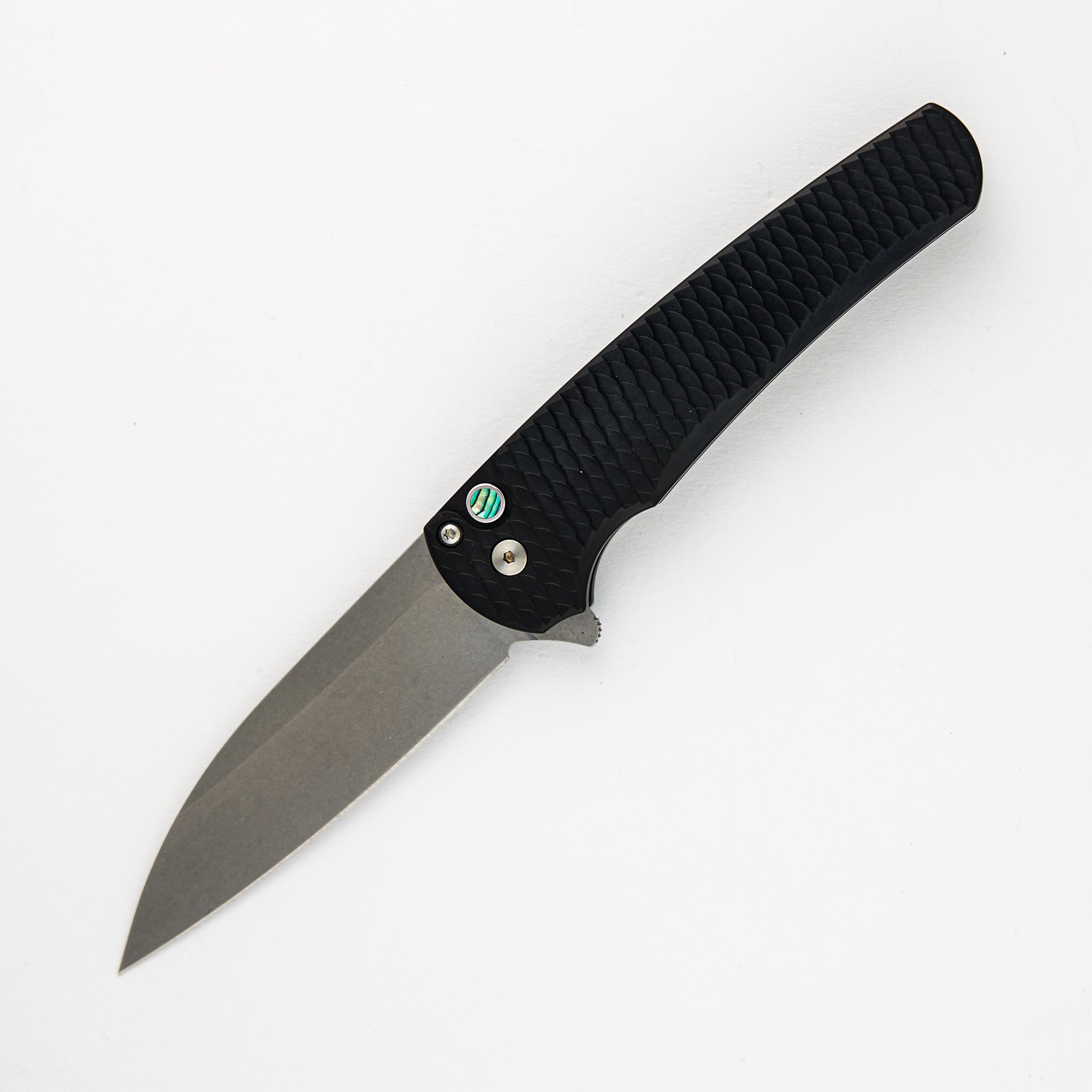 Malibu CCKS Spring 2024 Ltd. - "Dragon Scale" Textured Handle - Stonewash MagnaCut Wharncliffe Blade - Abalone Button #53 of 100