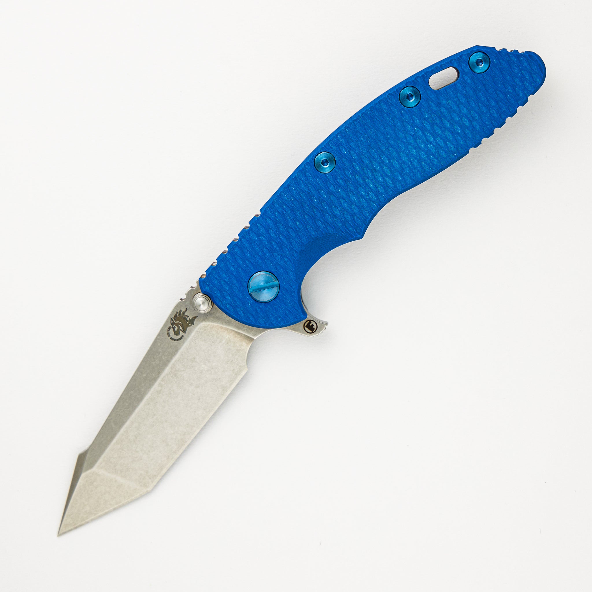 Hinderer XM-18 - Fatty Harpoon Tanto Blade - Blue Ano Titanium/Blue G10 Handle