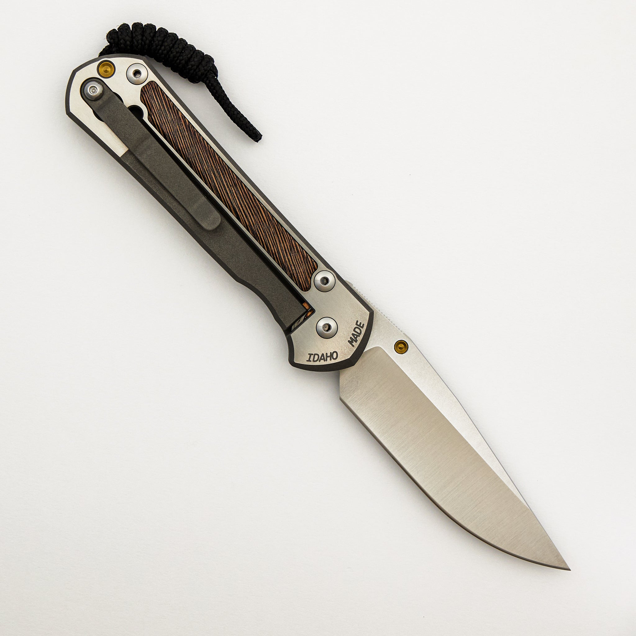 Large Sebenza 21 - Striped Platan Inlay - Polished Drop Point CPM S35VN Blade - Gold Single Lug