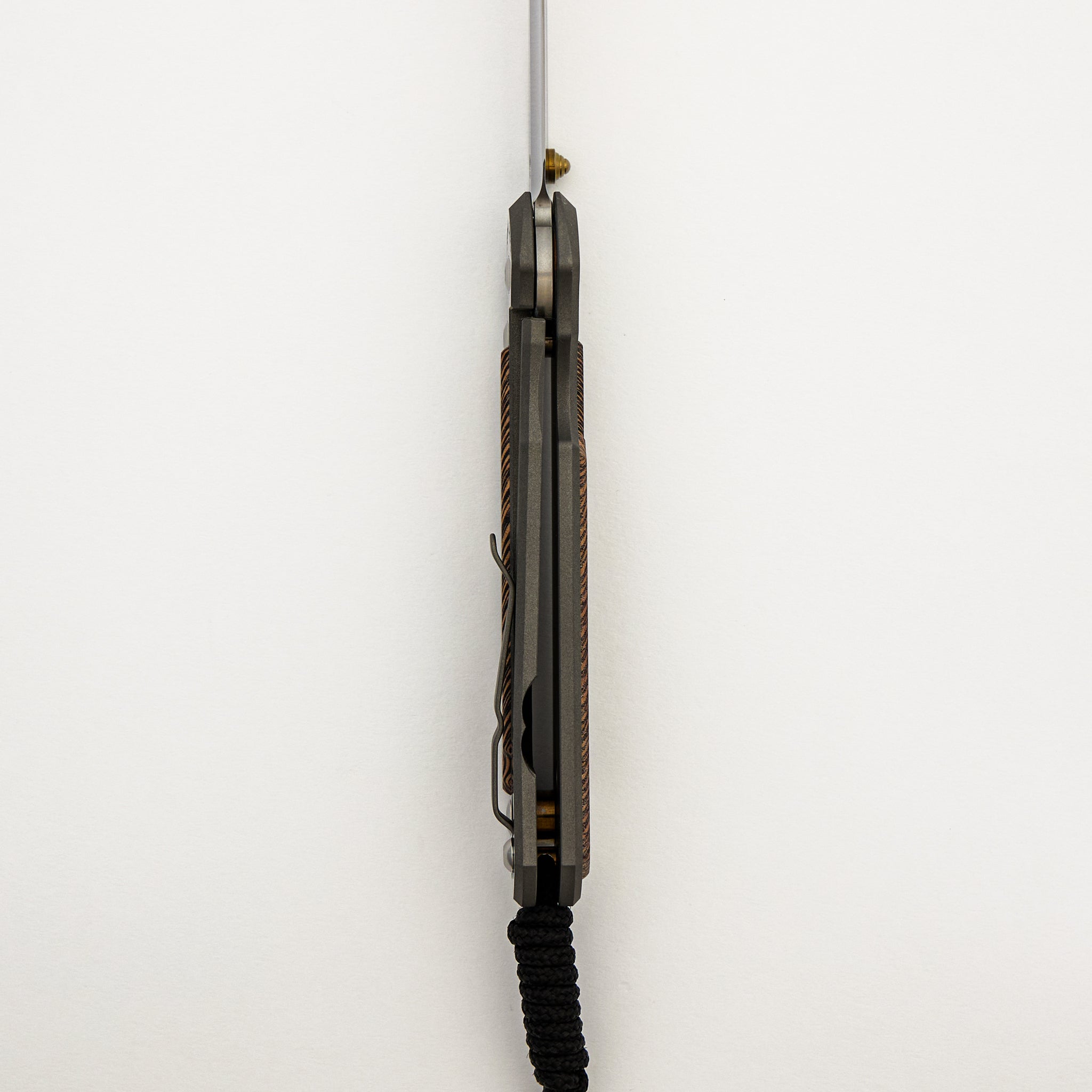 Large Sebenza 21 - Striped Platan Inlay - Polished Drop Point CPM S35VN Blade - Gold Single Lug