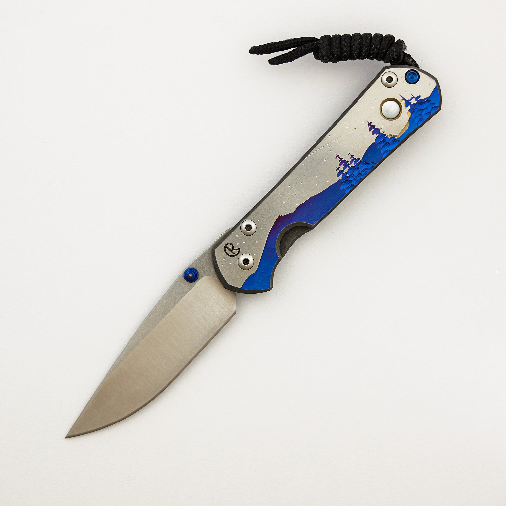 Small Sebenza 21 Unique Graphic W/ Shooting Star "Night Sky" - Mother of Pearl Cabochon