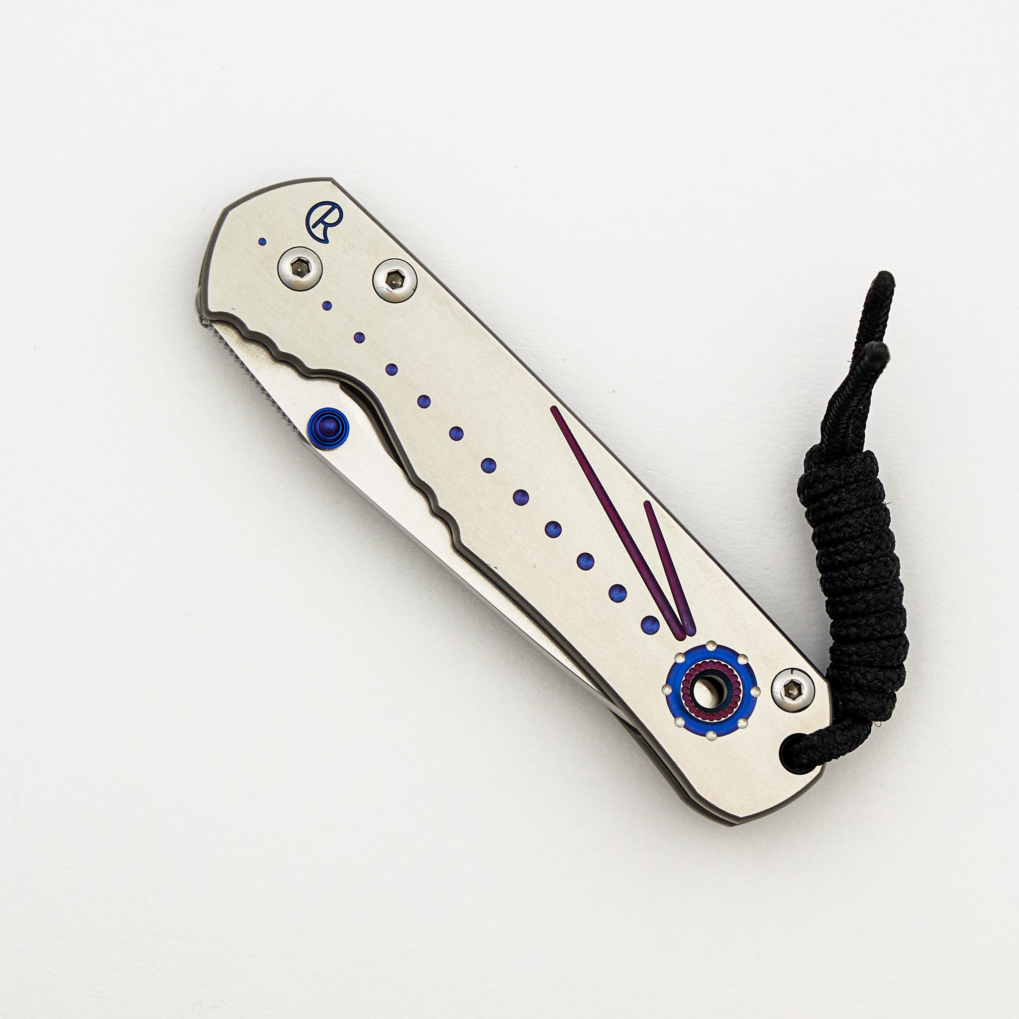 Small Regular Sebenza Unique Graphic - Polished Drop Point BG42 Blade - Blue Single Lug