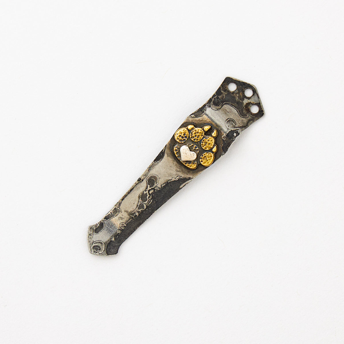 Bronze Dog Paw W/ Silver Heart 3 Hole Pocket Clip