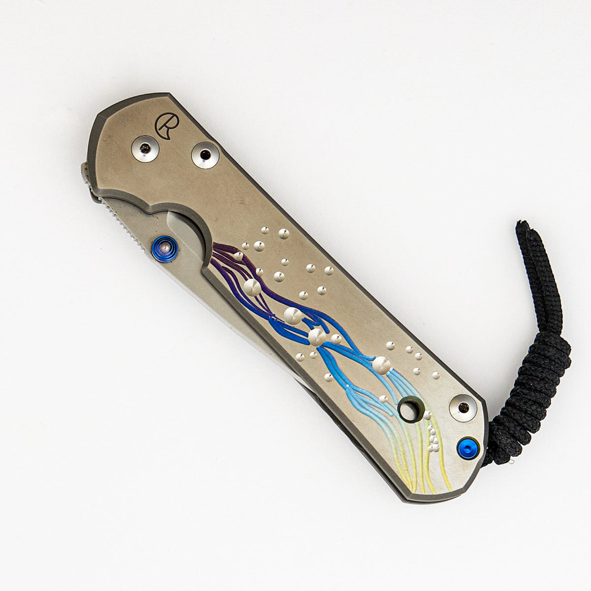 Large Sebenza 21 - CGG "Seagrass" - Drop Point Polished S35VN Blade - Titanium Handle - Blue Single Thumb Stud