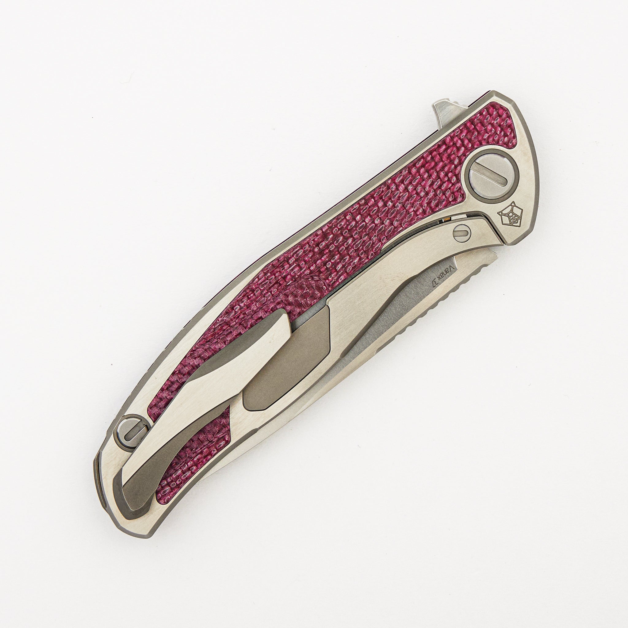 UniHati F95 Unique Graphic Custom Division - Titanium/Dark Cherry Alutex Handle - Vanax 37 Blade - RBS