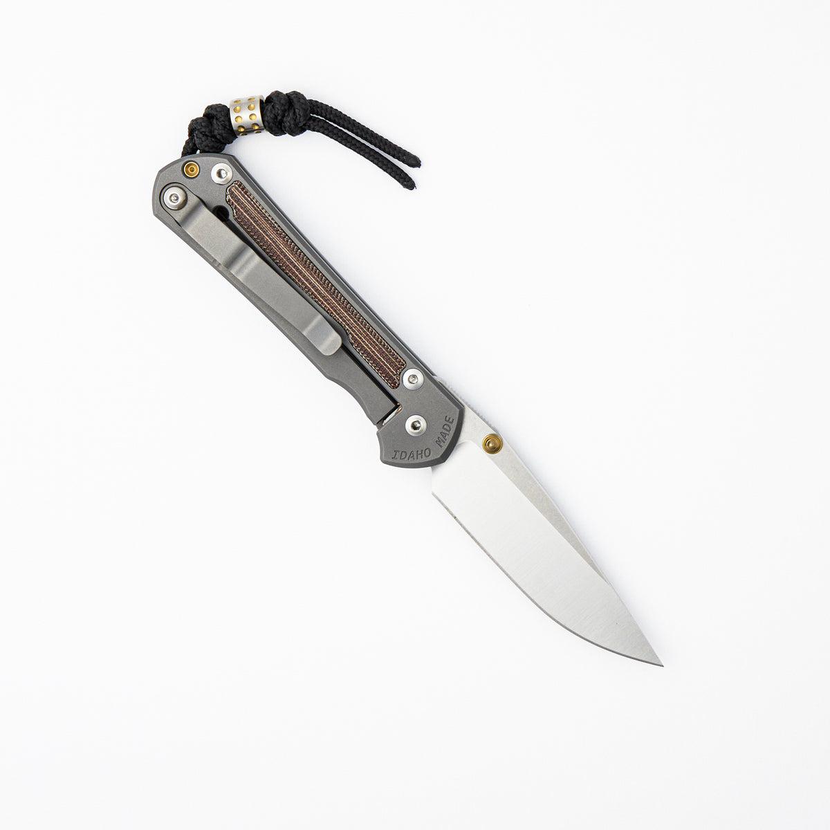 Small Sebenza 31 - Natural Canvas Micarta Inlay - Drop Point Polished CPM MagnaCut Blade - Glass Blasted - Gold Double Thumb Lugs