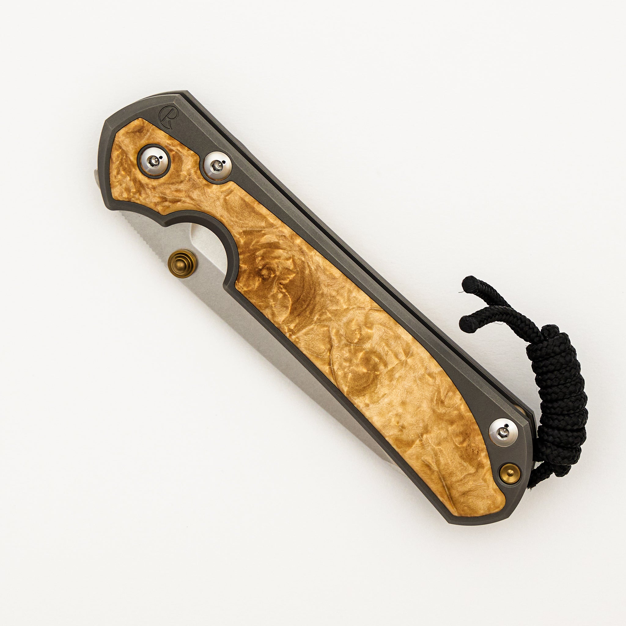 Large Sebenza 31 Box Elder Inlay - Insingo CPM MagnaCut Blade - Gold Double Thumb Lugs