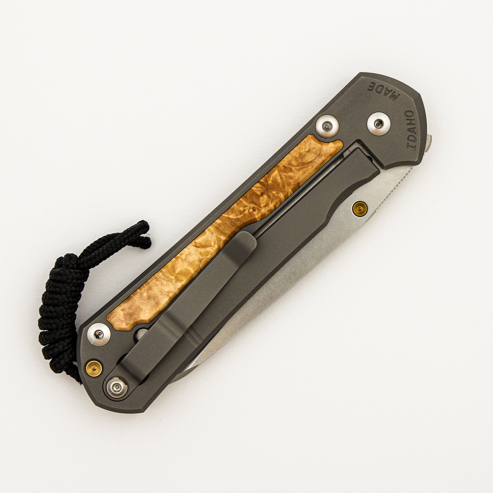 Large Sebenza 31 Box Elder Inlay - Insingo CPM MagnaCut Blade - Gold Double Thumb Lugs