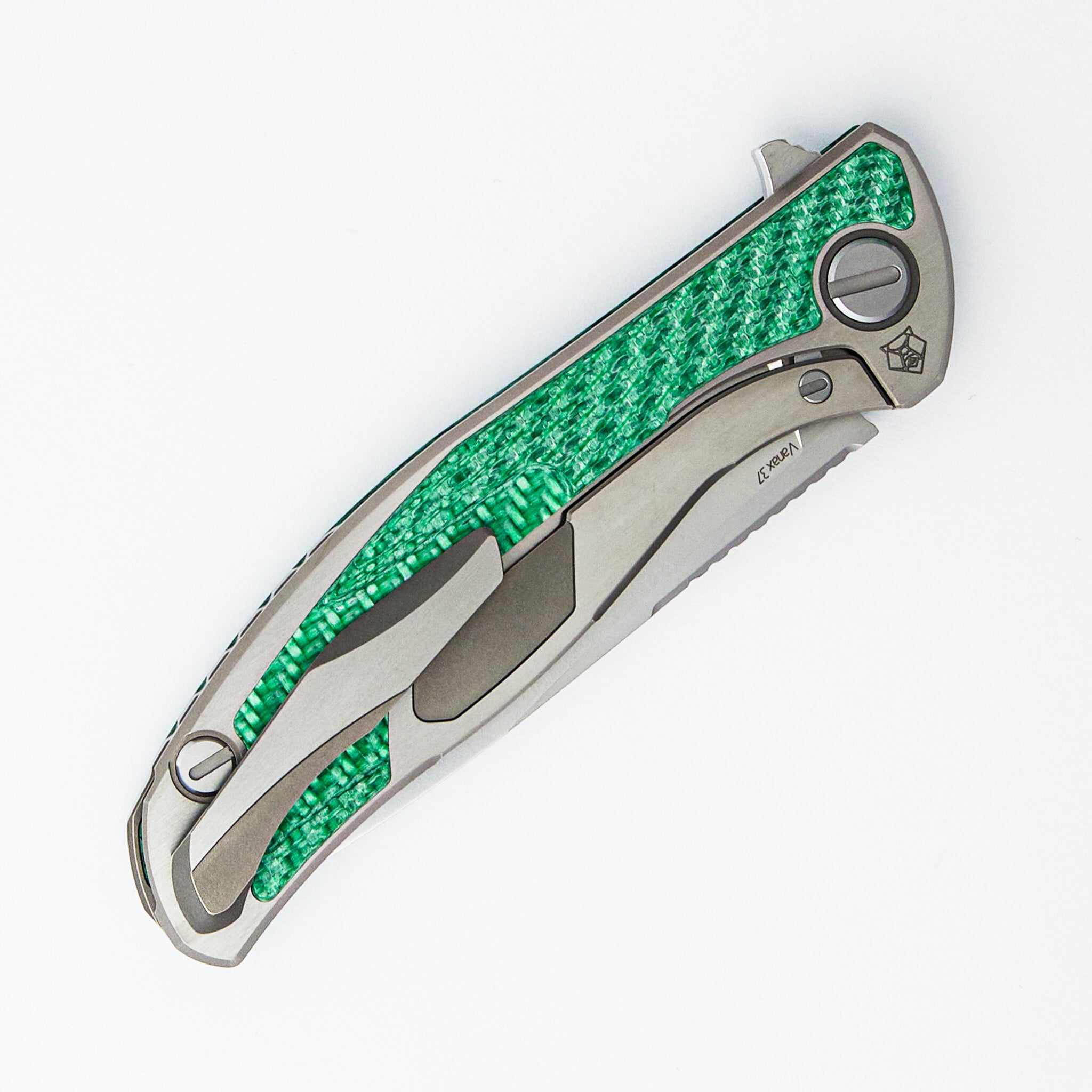 UniHati F95 Unique Graphic Custom Division - Titanium/Green Alutex Handle - Vanax 37 Blade - RBS