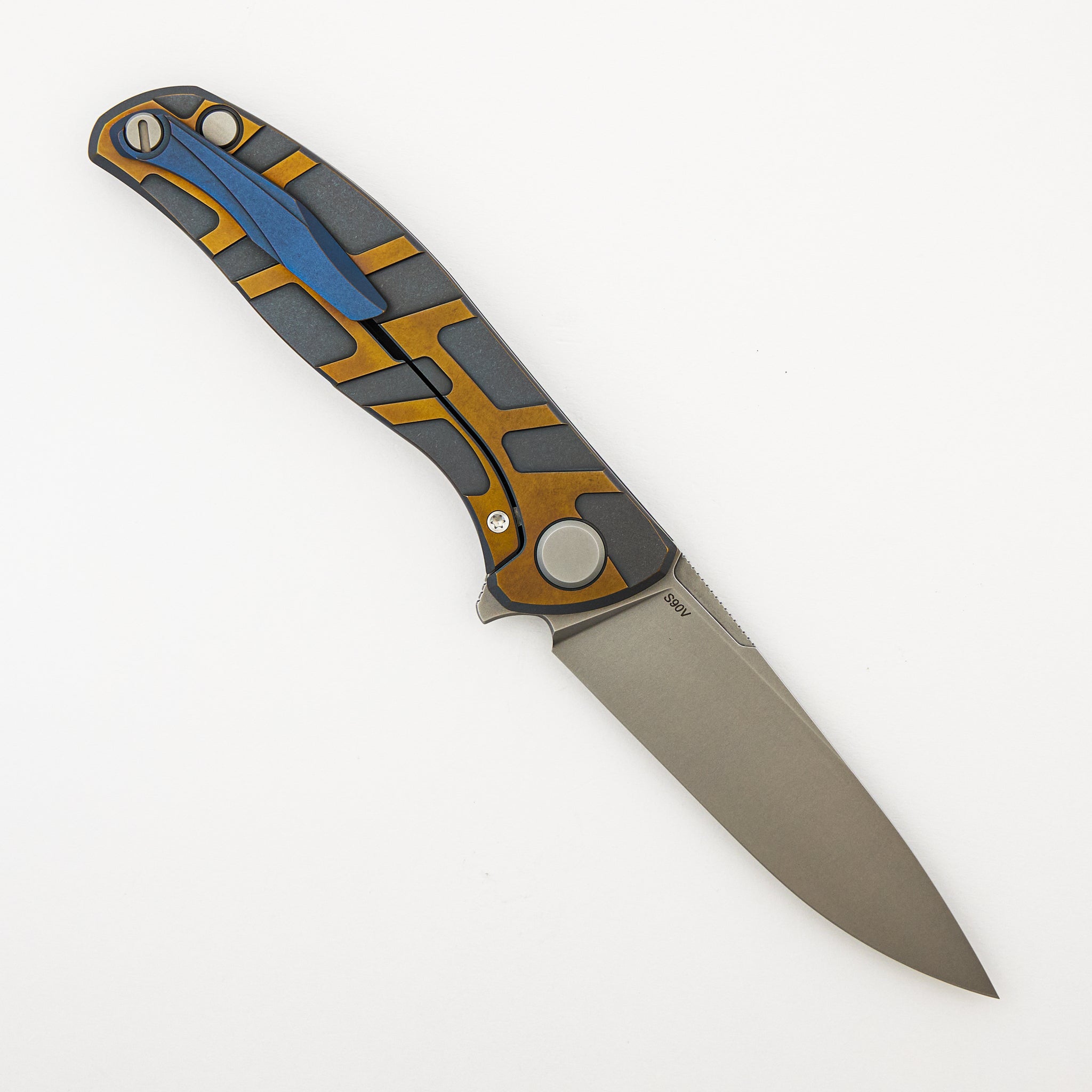 R1 "Special Edition" F95 "T" Pattern - Satin Blue/Bronze Anodized Titanium Handle - S90V Blade - MRBS