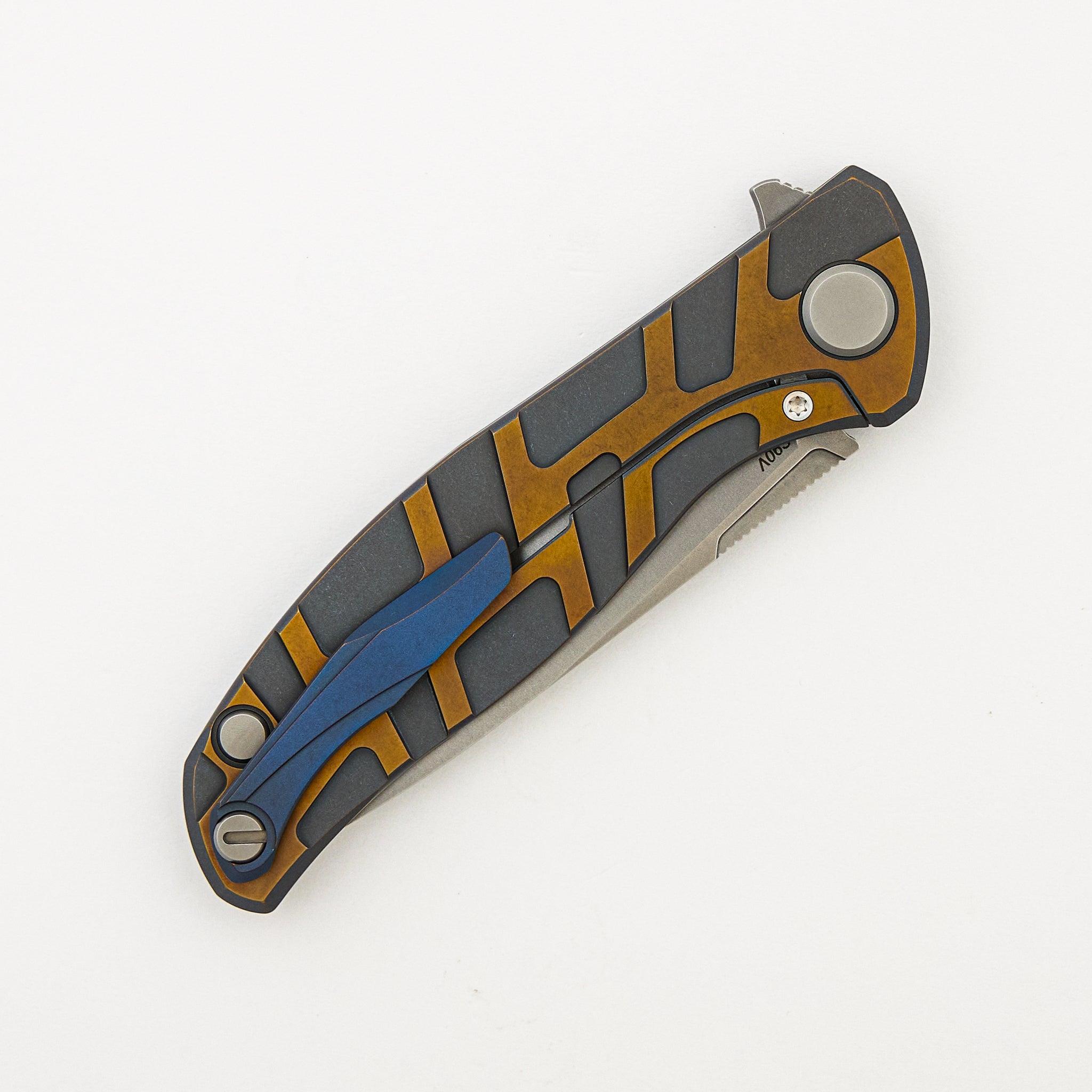 R1 "Special Edition" F95 "T" Pattern - Satin Blue/Bronze Anodized Titanium Handle - S90V Blade - MRBS