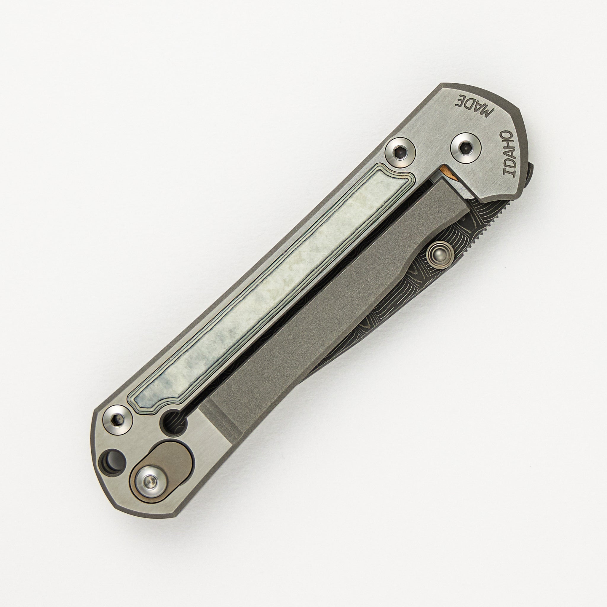 Small Sebenza 21 - Basketweave Blade - Black and White CarboQuartz Handle - Double Thumb Lugs