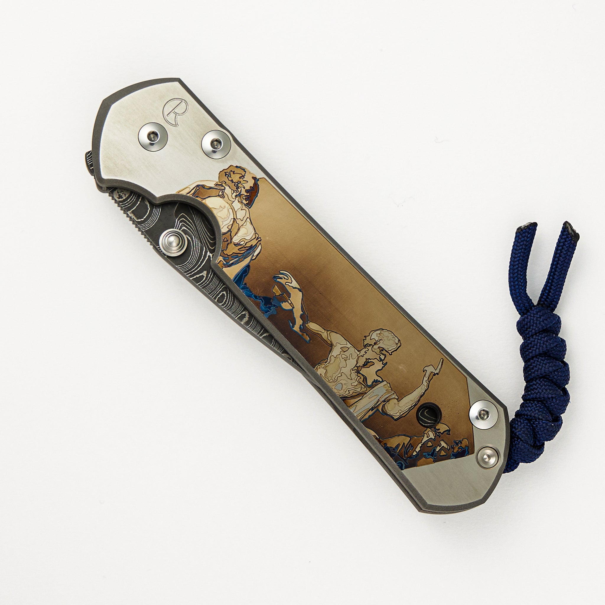 Large Sebenza 21 CAD Custom - Drop Point Chad Nichols "Ripple" Blade - Silver Double Lugs