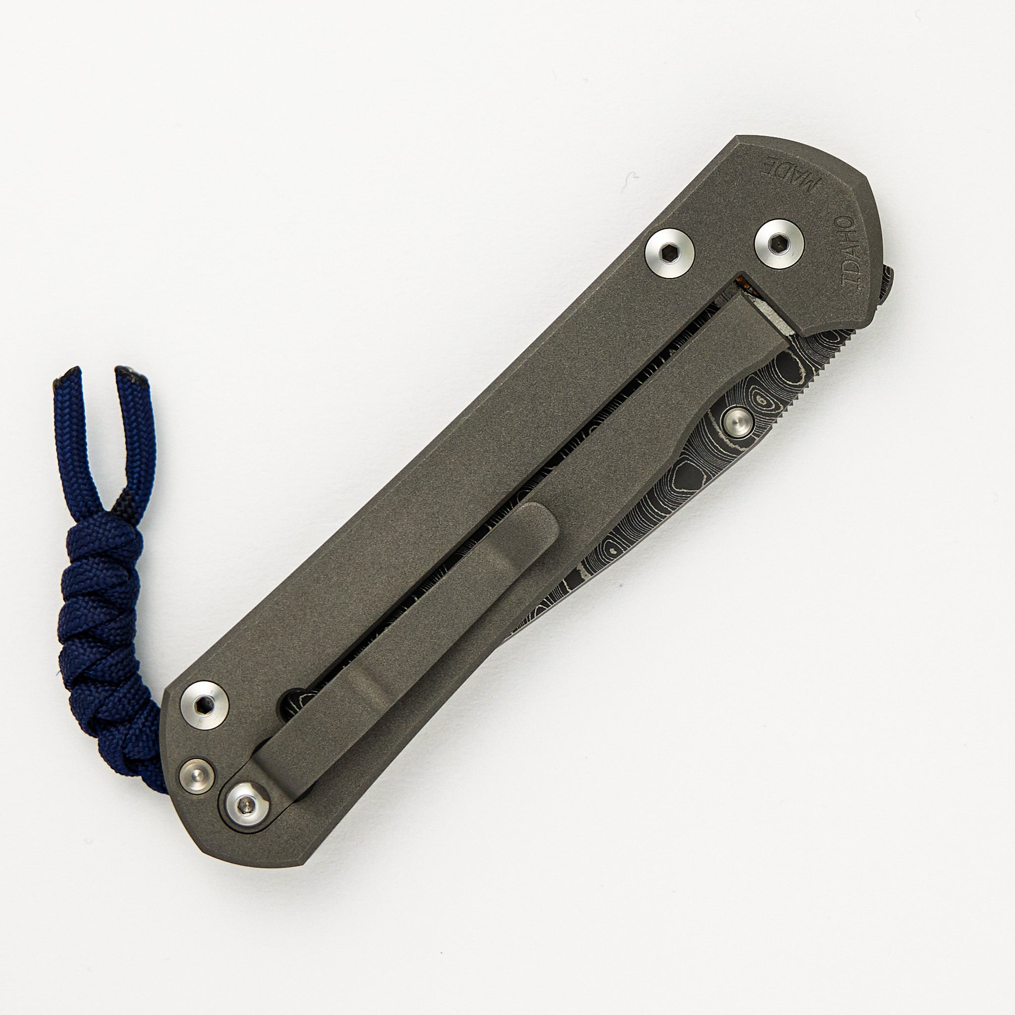Large Sebenza 21 CAD Custom - Drop Point Chad Nichols "Ripple" Blade - Silver Double Lugs