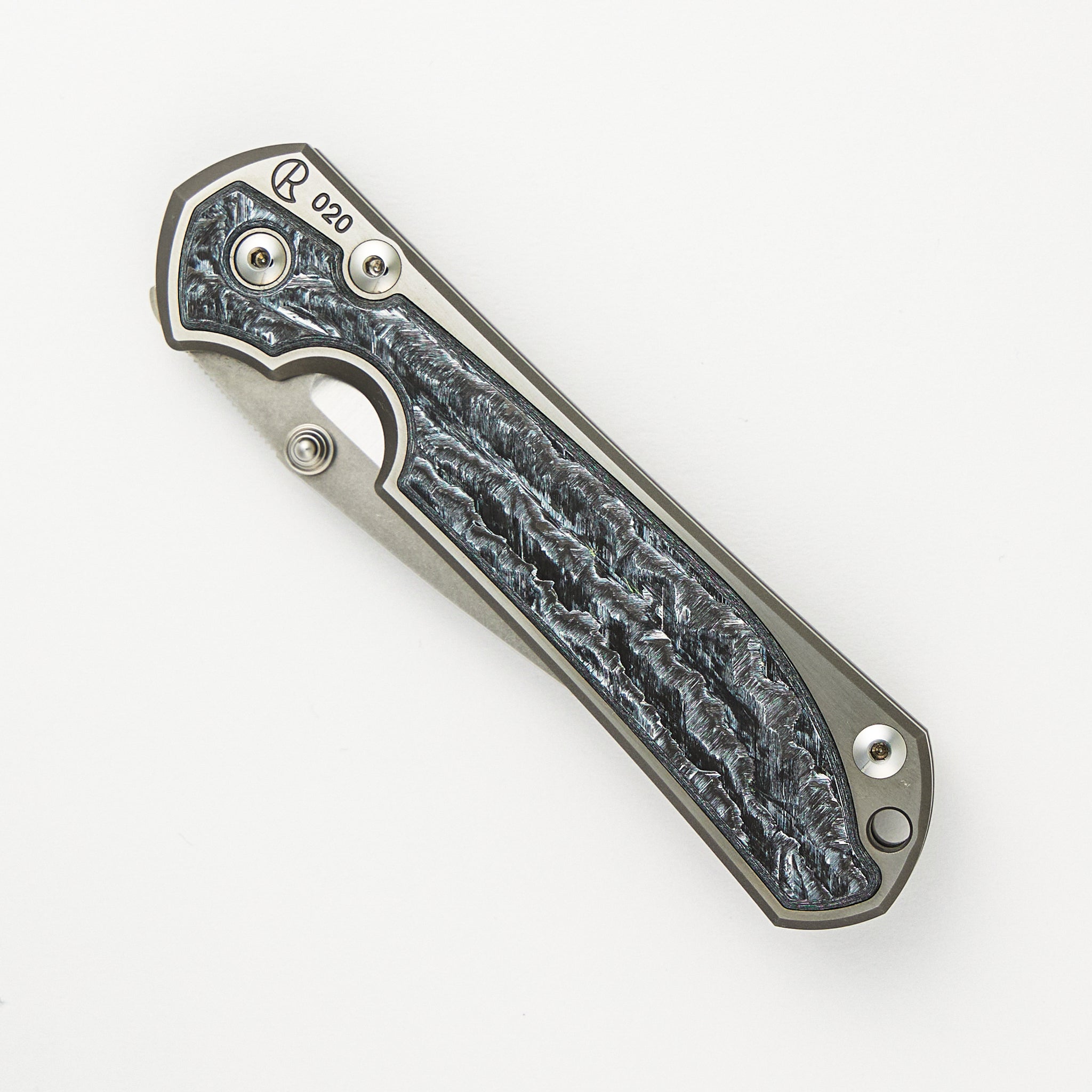 Large Sebenza 31 - White CarboTi Inlay - Polished Drop Point CPM MagnaCut Blade - Silver Double Lugs