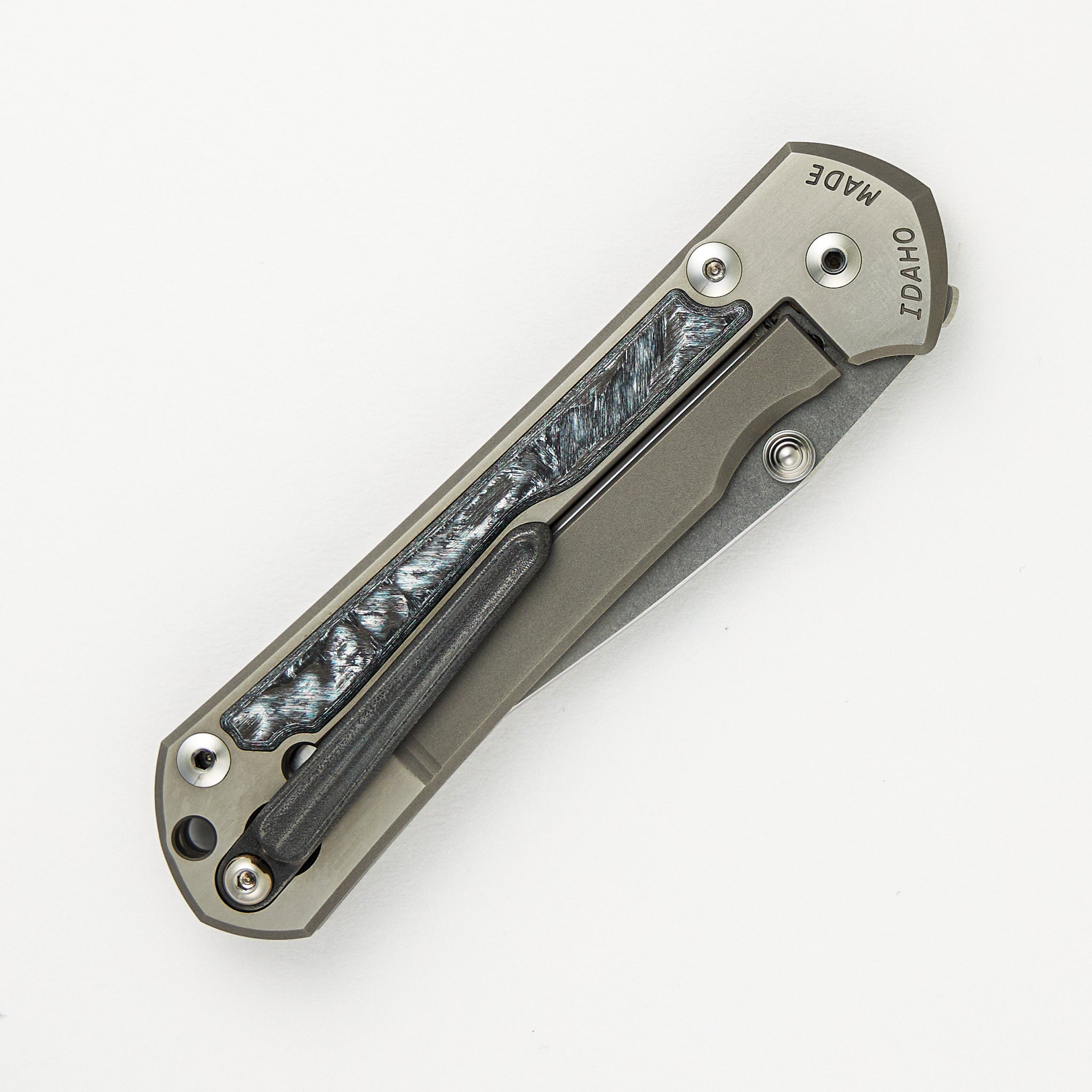 Large Sebenza 31 - White CarboTi Inlay - Polished Drop Point CPM MagnaCut Blade - Silver Double Lugs