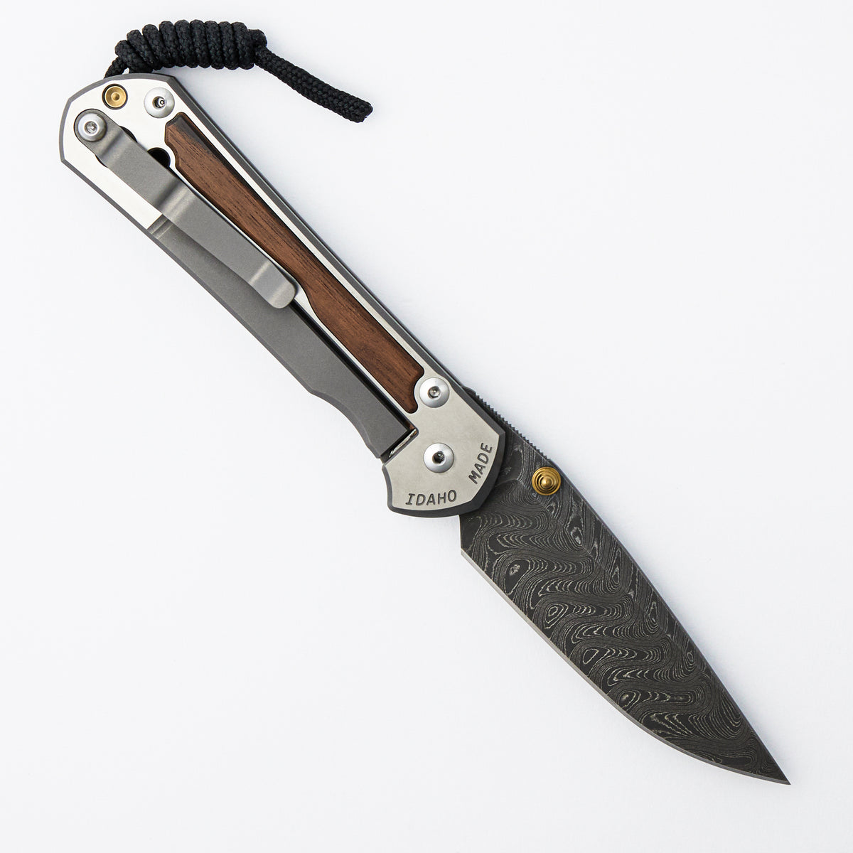 Large Sebenza 31 - Macassar Ebony Inlay - Drop Point Boomerang Blade - Gold Double Thumb Lugs