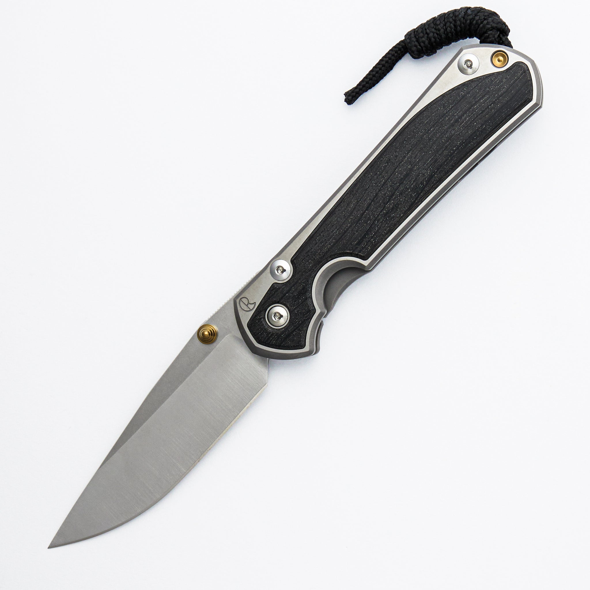 Large Sebenza 31 - Bog Oak Inlay - Polished Drop Point CPM MagnaCut Blade - Gold Double Thumb Lugs