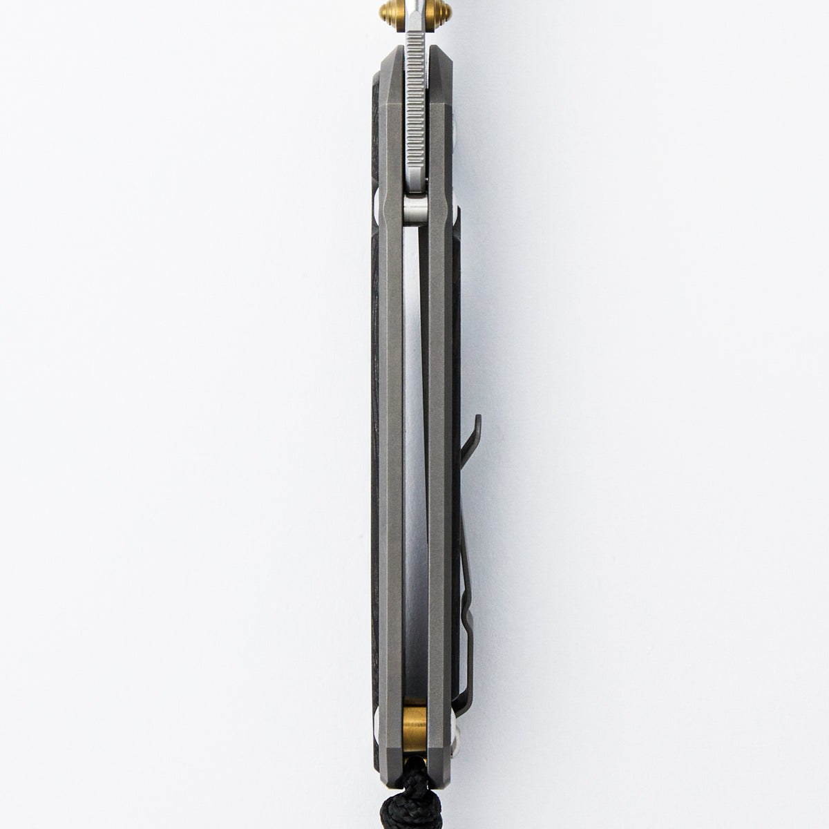 Large Sebenza 31 - Bog Oak Inlay - Polished Drop Point CPM MagnaCut Blade - Gold Double Thumb Lugs