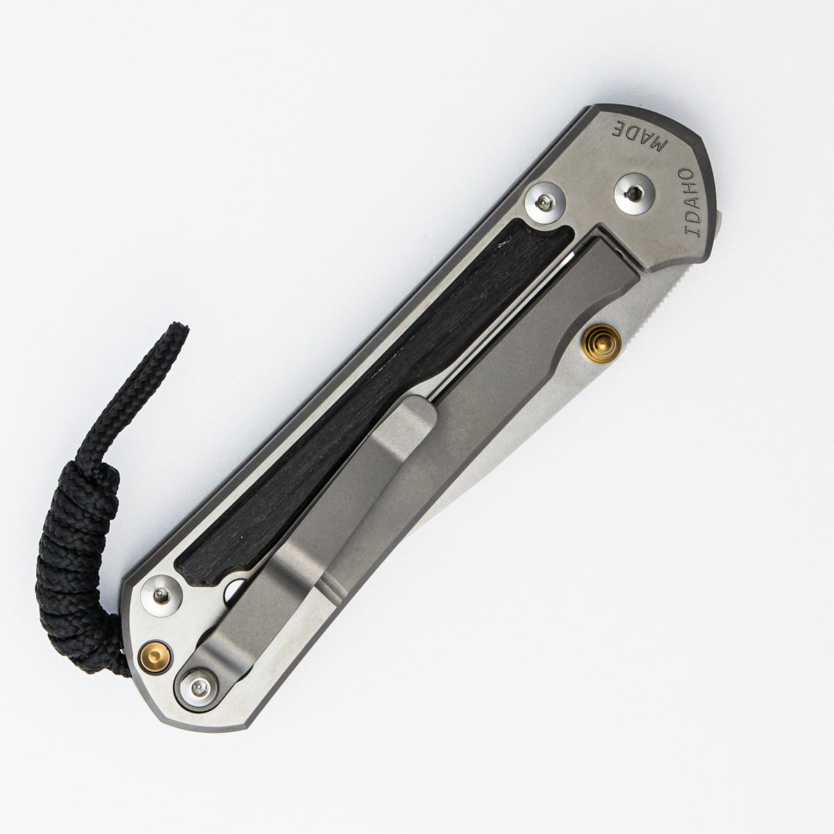 Large Sebenza 31 - Bog Oak Inlay - Polished Drop Point CPM MagnaCut Blade - Gold Double Thumb Lugs